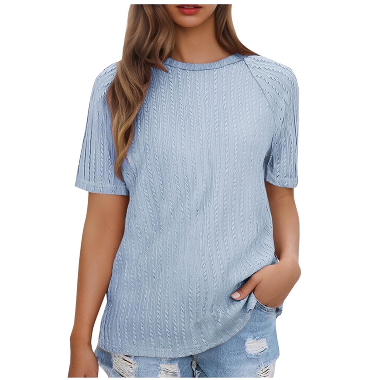 Women Summer Tops y2k Casual Solid Round Neck Pullover Loose Fashion Short Sleeve Elegant Dressy Business Tunic Blouse Print