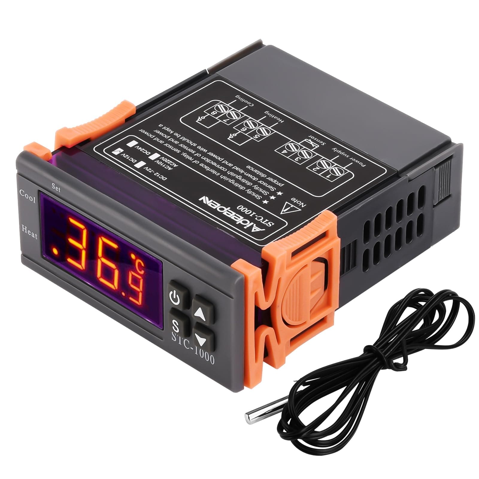 STC-1000 Temperature Controller, DC 12V 10A All-purpose Digital Thermostat with NTC Sensor Probe for Fermentation Hatch Freezer Heating and Cooling