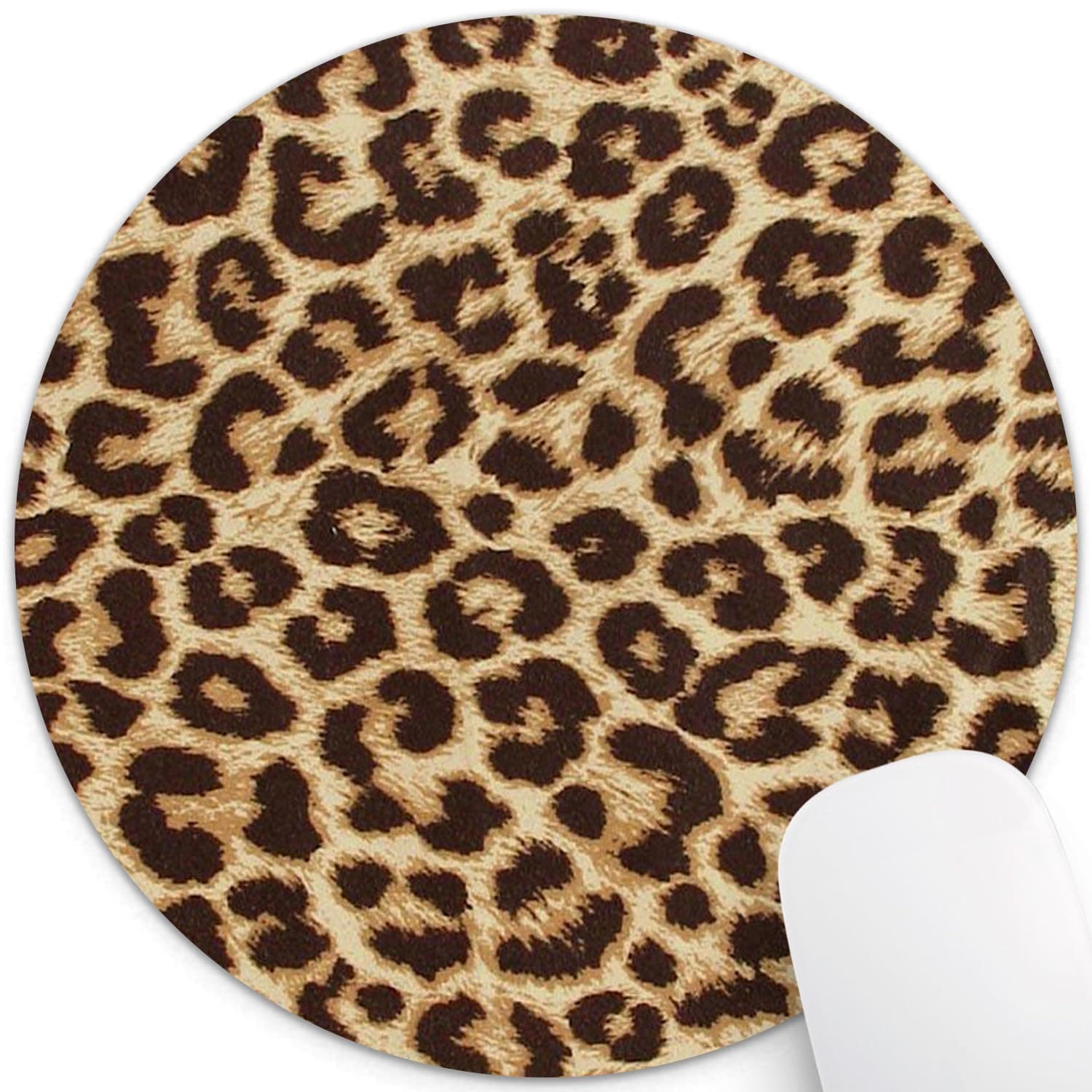 Leopard Grain Print Round Mouse Pad Custom, Non-Slip Rubber Comfortable Customized Circular Mouse Pads for Work Computer