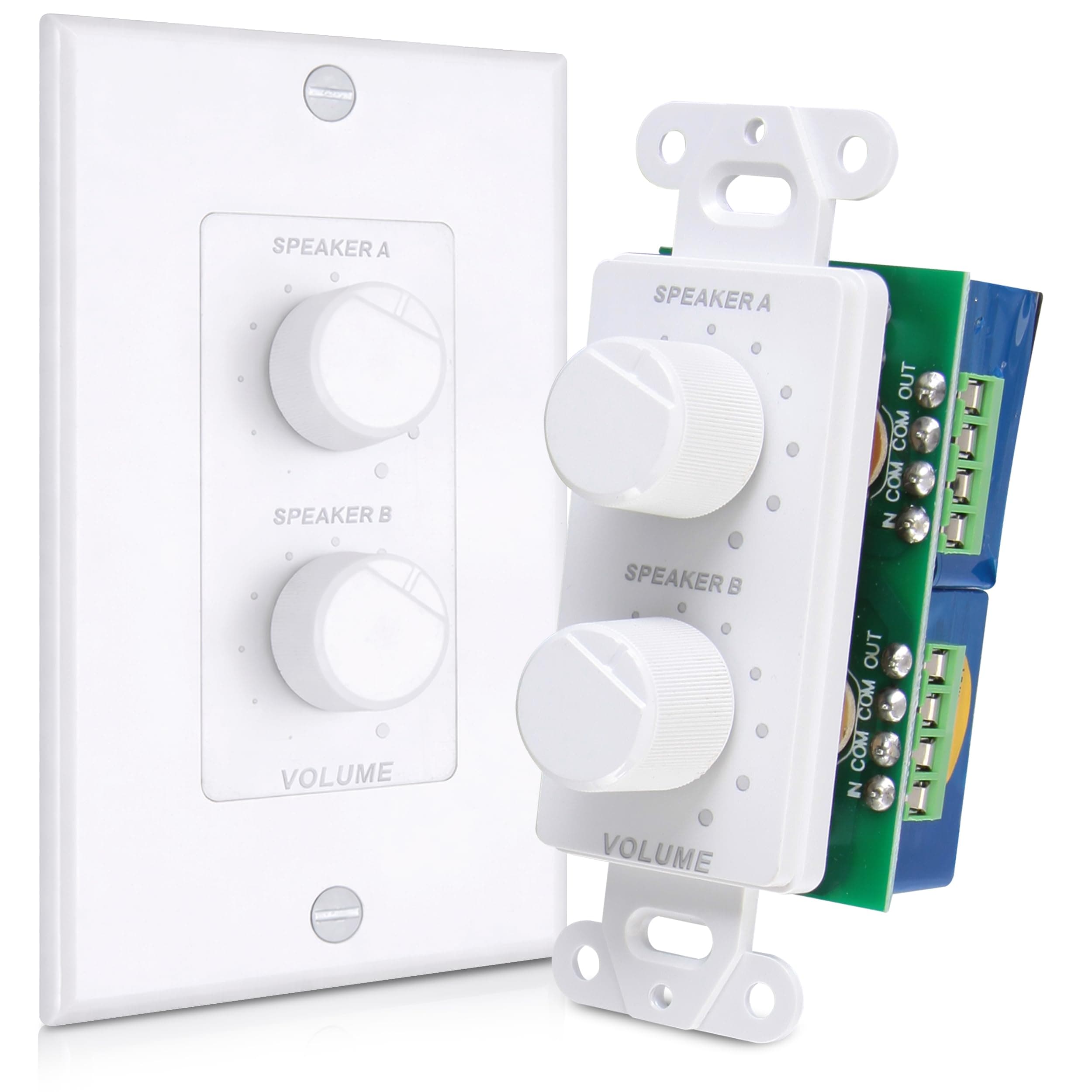 In Wall Speaker Volume Control - Home Audio Smart 2-Channel A/B Dual Channel Speakers Controller Selector Pod Box - Rotary Knob Fader Control Up to (2) Pair of Indoor or Outdoor Speakers - Pyle PVCD15