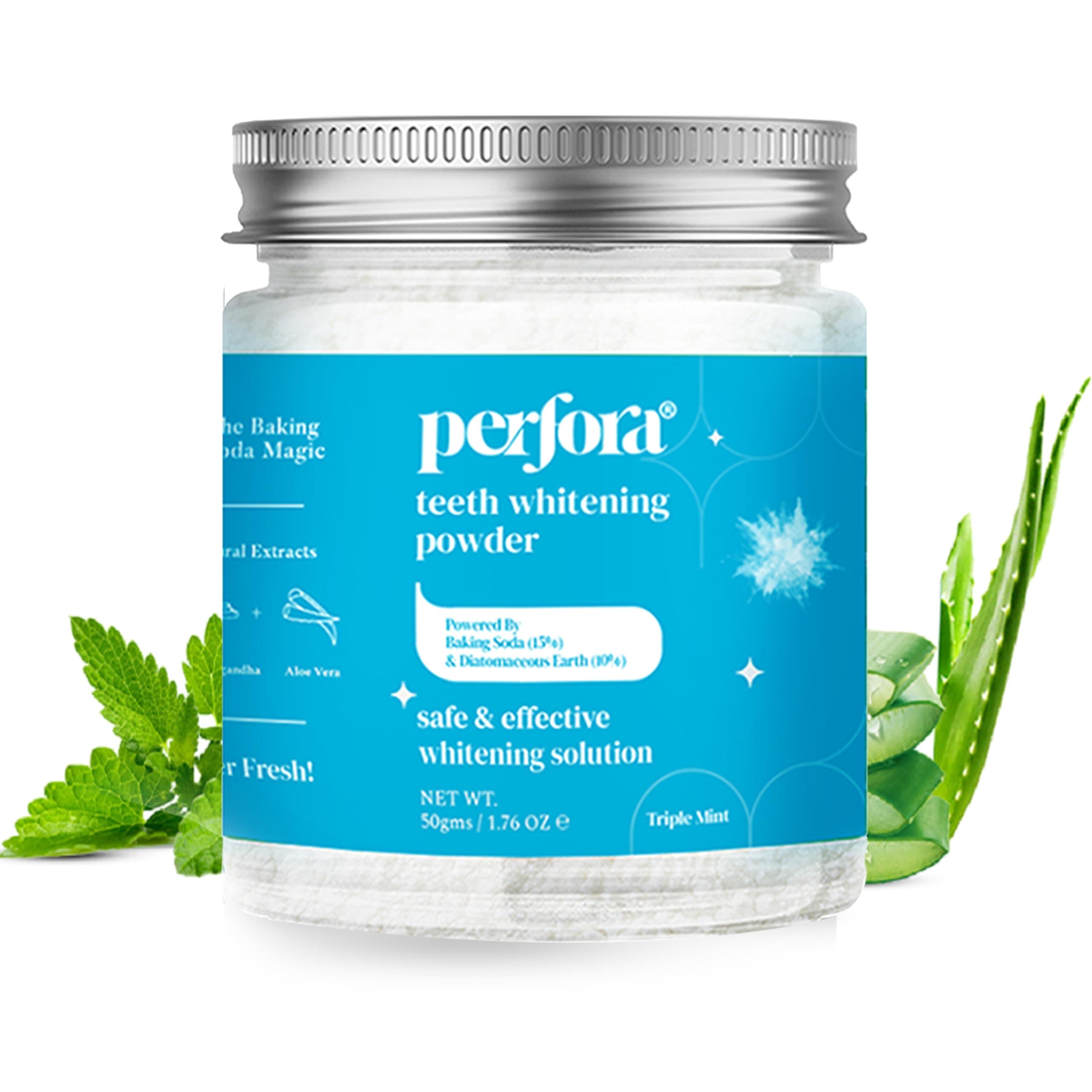 Teeth Whitening Powder | Enamel Safe & Effective Teeth Whitener Solution | All Teeth Types | 50g (Triple Mint)