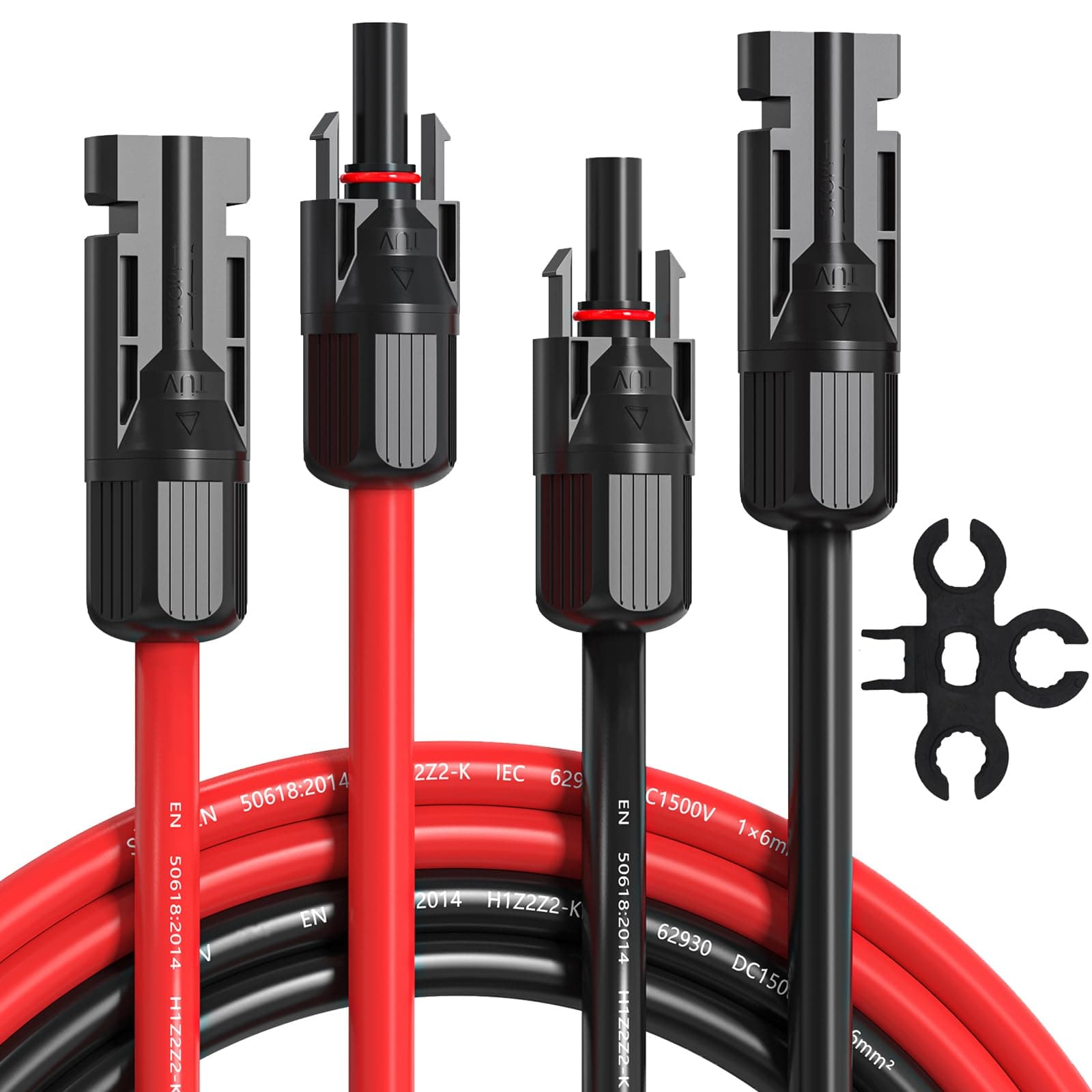 10AWG Solar Extension Cable 50Ft Red & Black, Both End with Universal Solar Connectors Plug & Play | Weatherproof PV Wire for RV, Boat, Off-Grid Systems