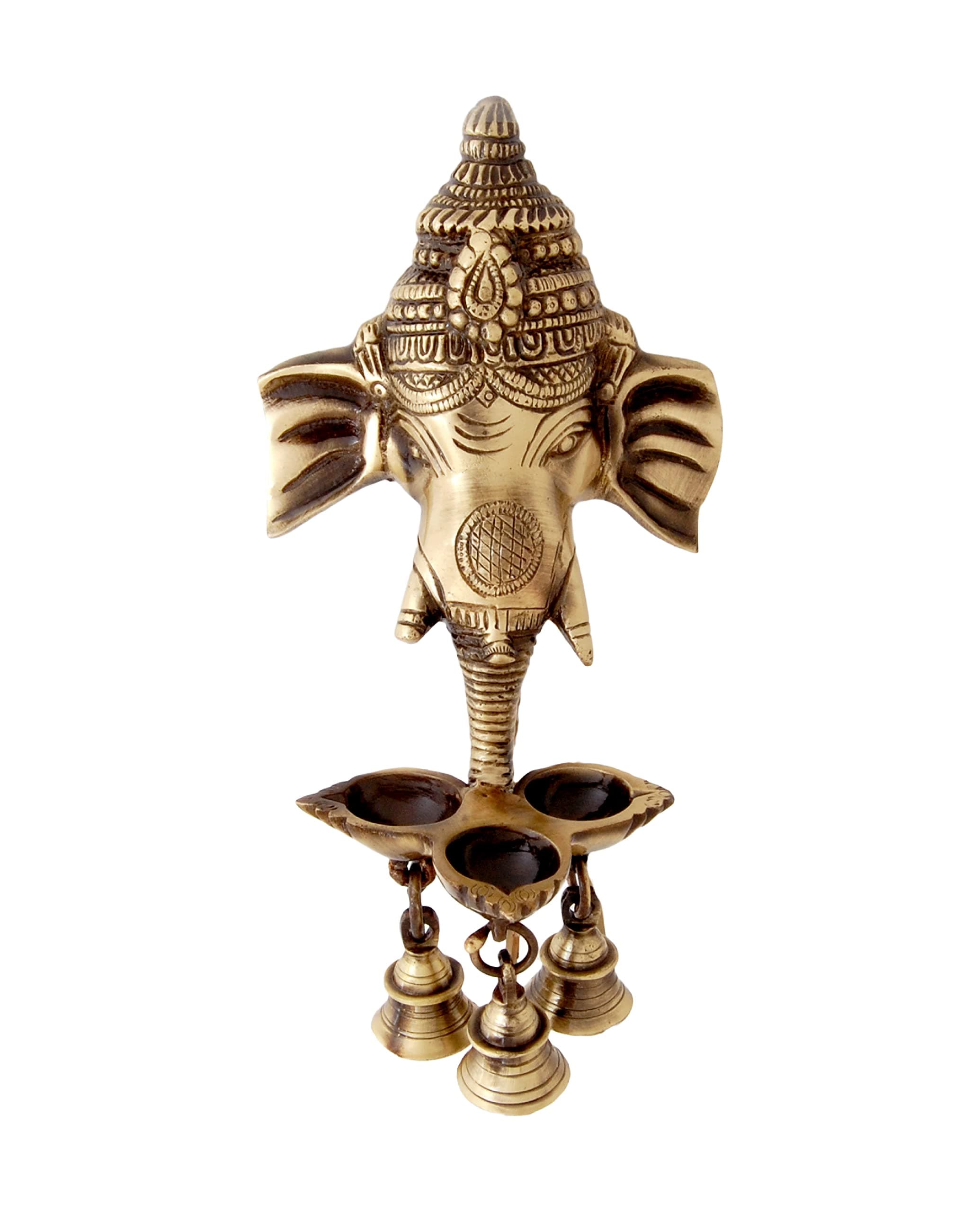 Two Moustaches Ganesh Wall Hanging Deepak with Bells