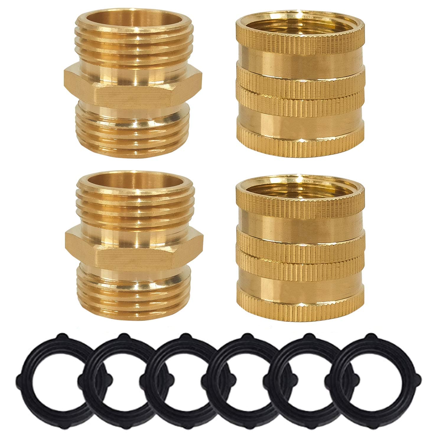 Hourleey Garden Hose Adapter, 3/4 Inch Solid Brass Hose Connectors Adapters Male to Male, Female to Female, 4 Pack