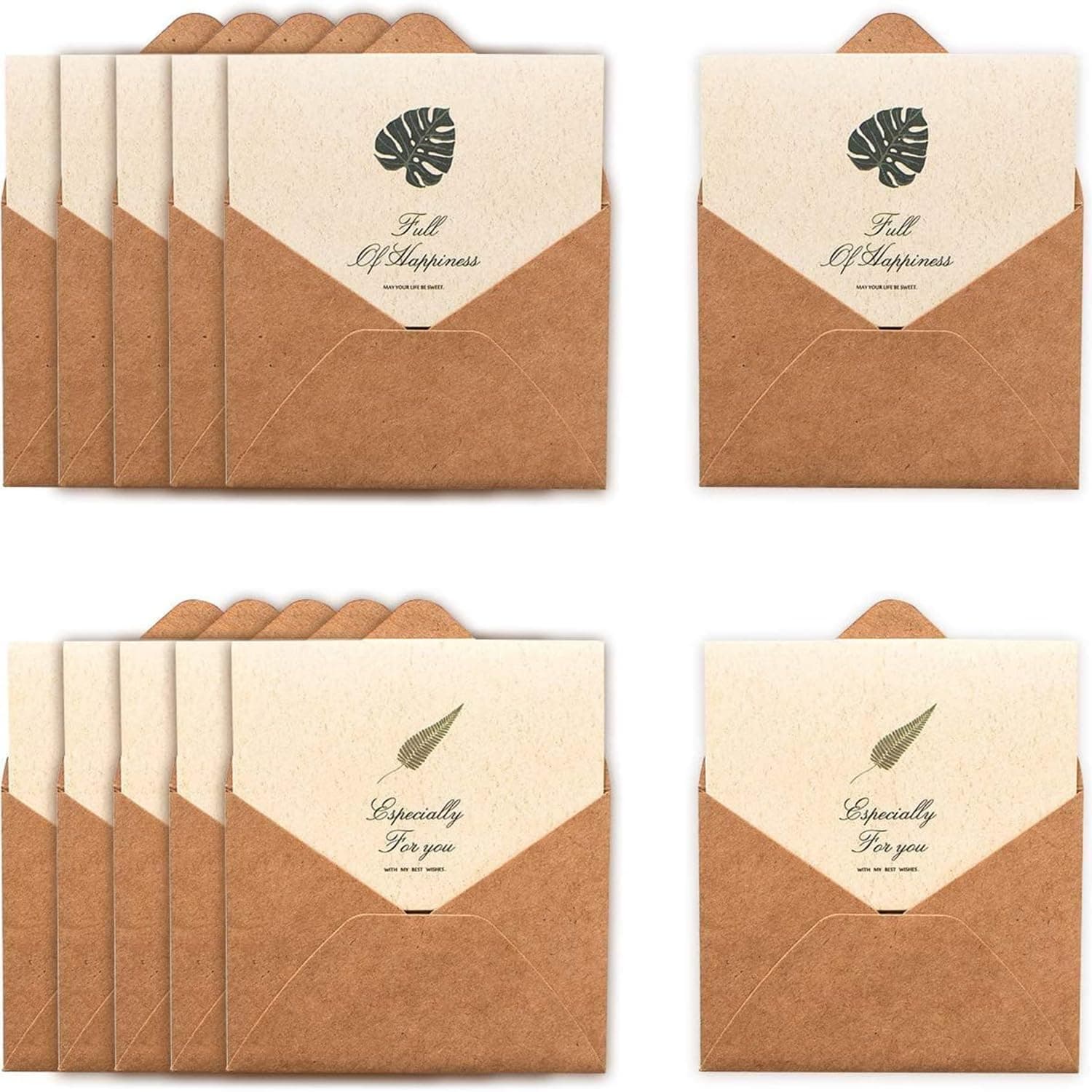 X spring Envelope Greeting Card, 12 PCS Envelope Greeting Cards with Sealing Stickers, Smooth Brown Paper Greeting Card, Vintage Kraft Paper Greeting Card for Letter Mailing, Holiday Cards