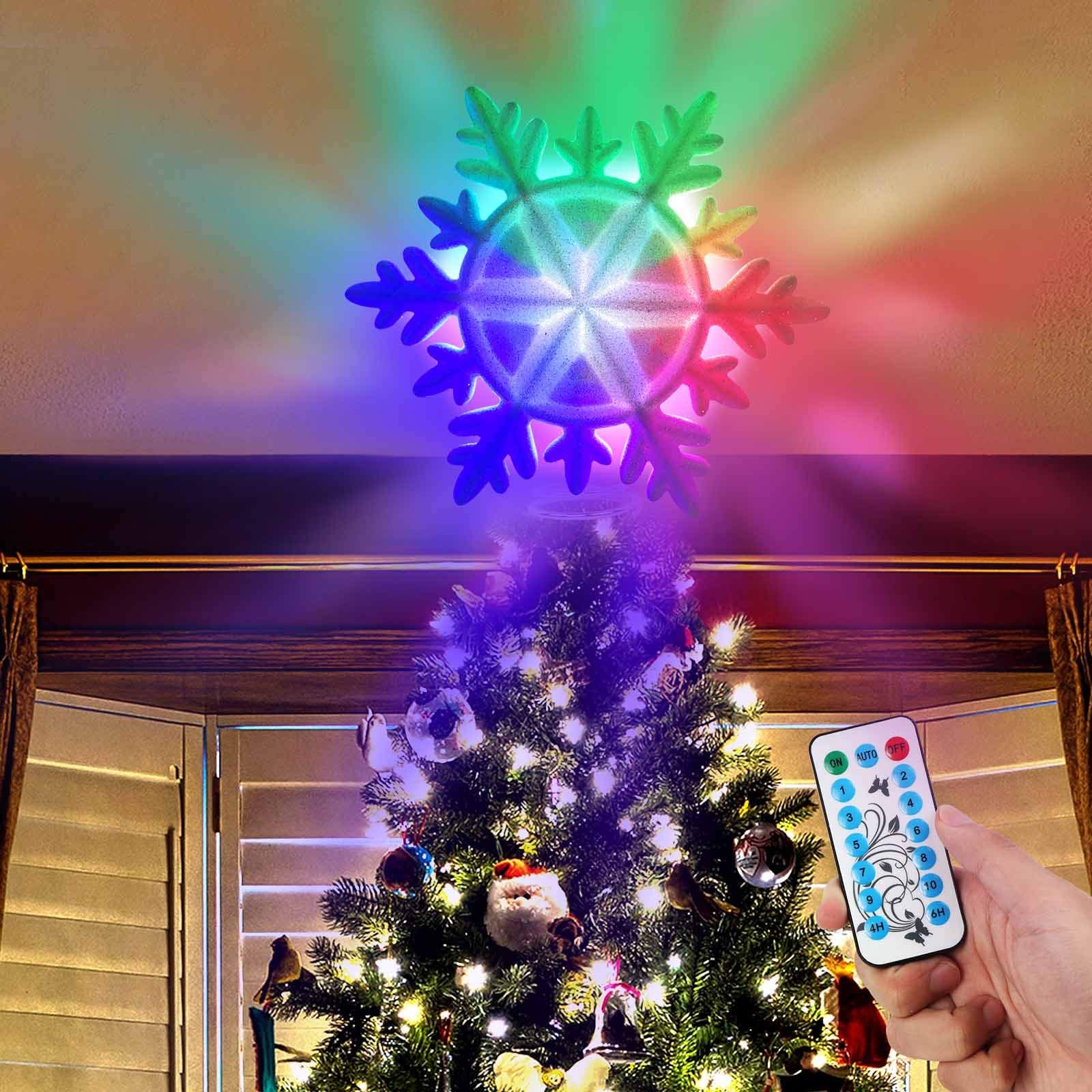 AerWo Lighted Christmas Tree Topper, LED White Snowflake Tree Topper with 11 Light Modes, Remote Control,4H/6H Timer, IP44 Waterproof, Glitter Light Up Xmas Tree Topper for Christmas Tree Decorations