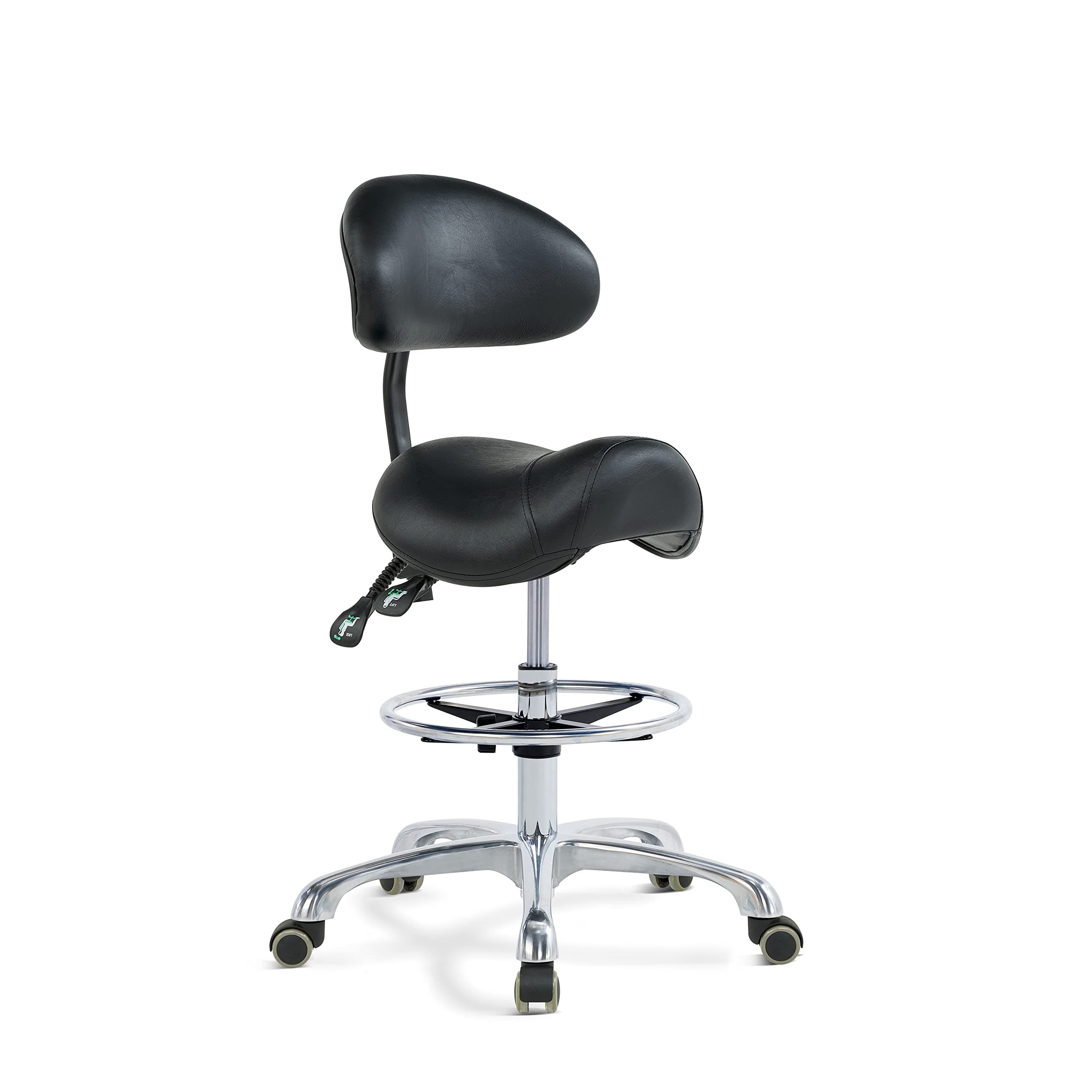 Ergonomic Rolling Saddle Stool Chair with Wheels Adjustable Swivel Stool with Back and Footrest Heavy Duty for Esthetician, Artist, Dental, Medical, Spa, Salon, Cutting, Home Office