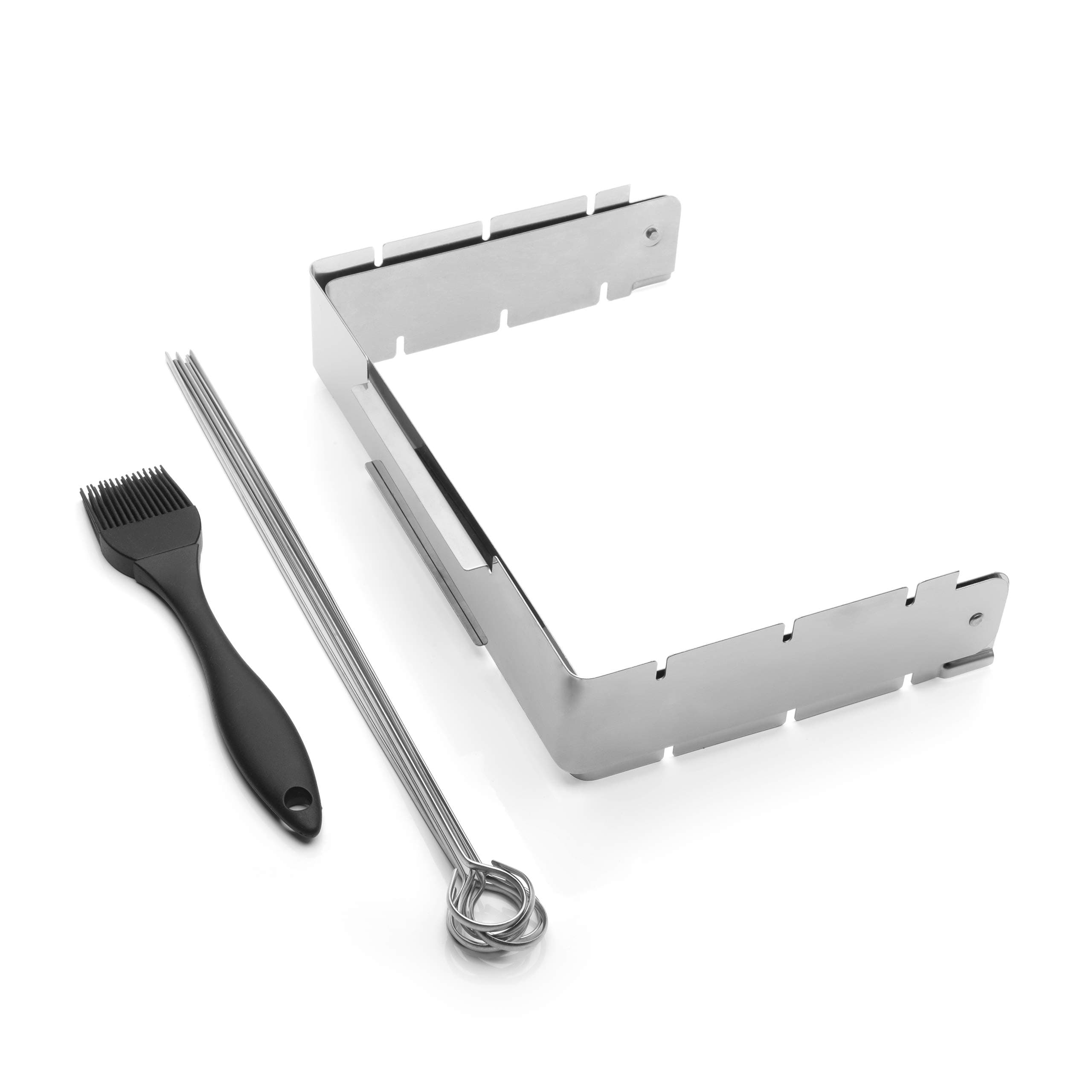 THORIUM Skewer Rack | Perfect Kebabs | Skewer Grill Rack Set | Includes Stainless Steel Rack + 6 Flat BBQ Skewers for Grilling Meat Kabobs | Perfectly Elevated Barbeque Rack | FREE Basting Brush