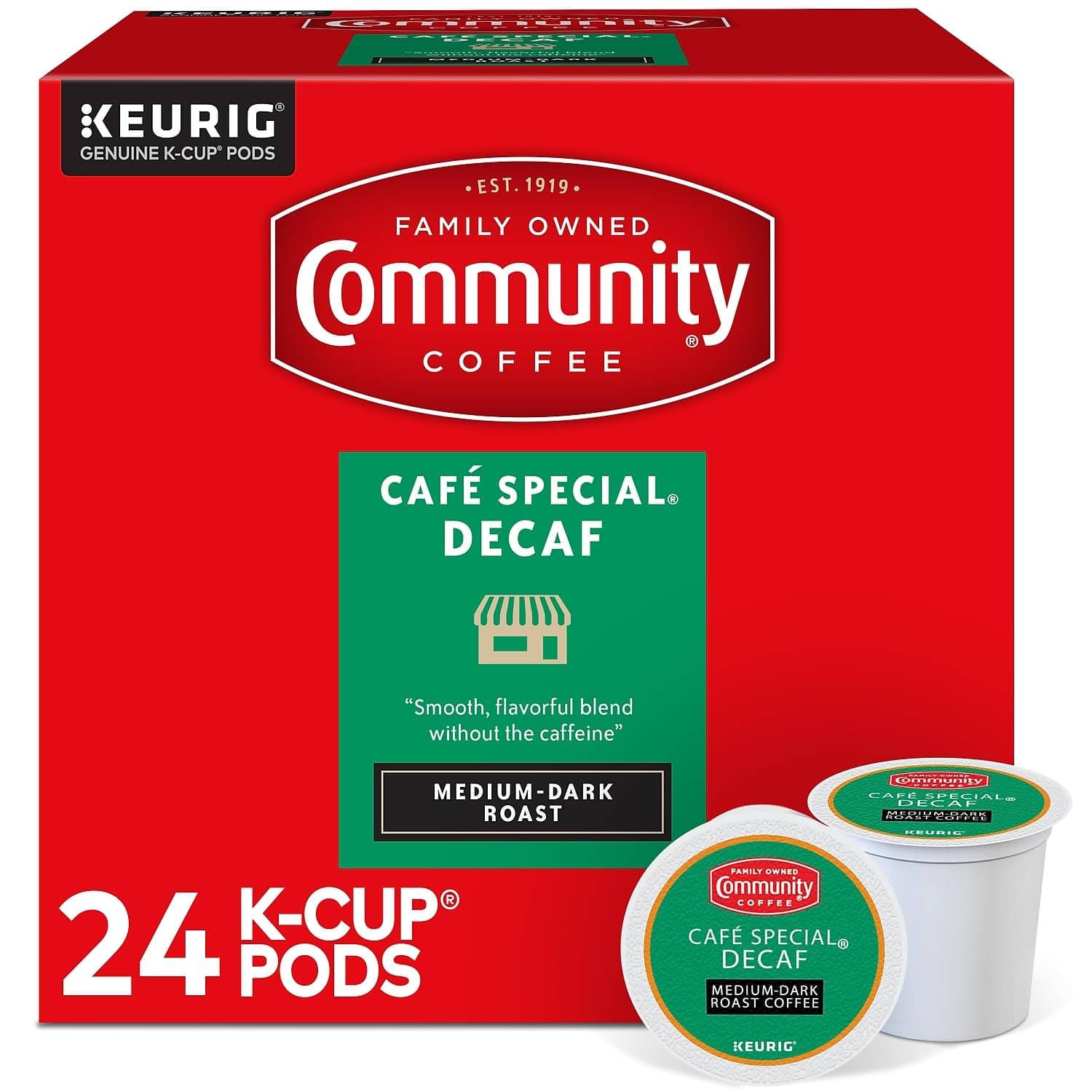 Community Coffee Cafe Special Decaf 24 Count Coffee Pods, Medium Dark Roast, Compatible with Keurig 2.0 K-Cup Brewers, 24 Count (Pack of 1)