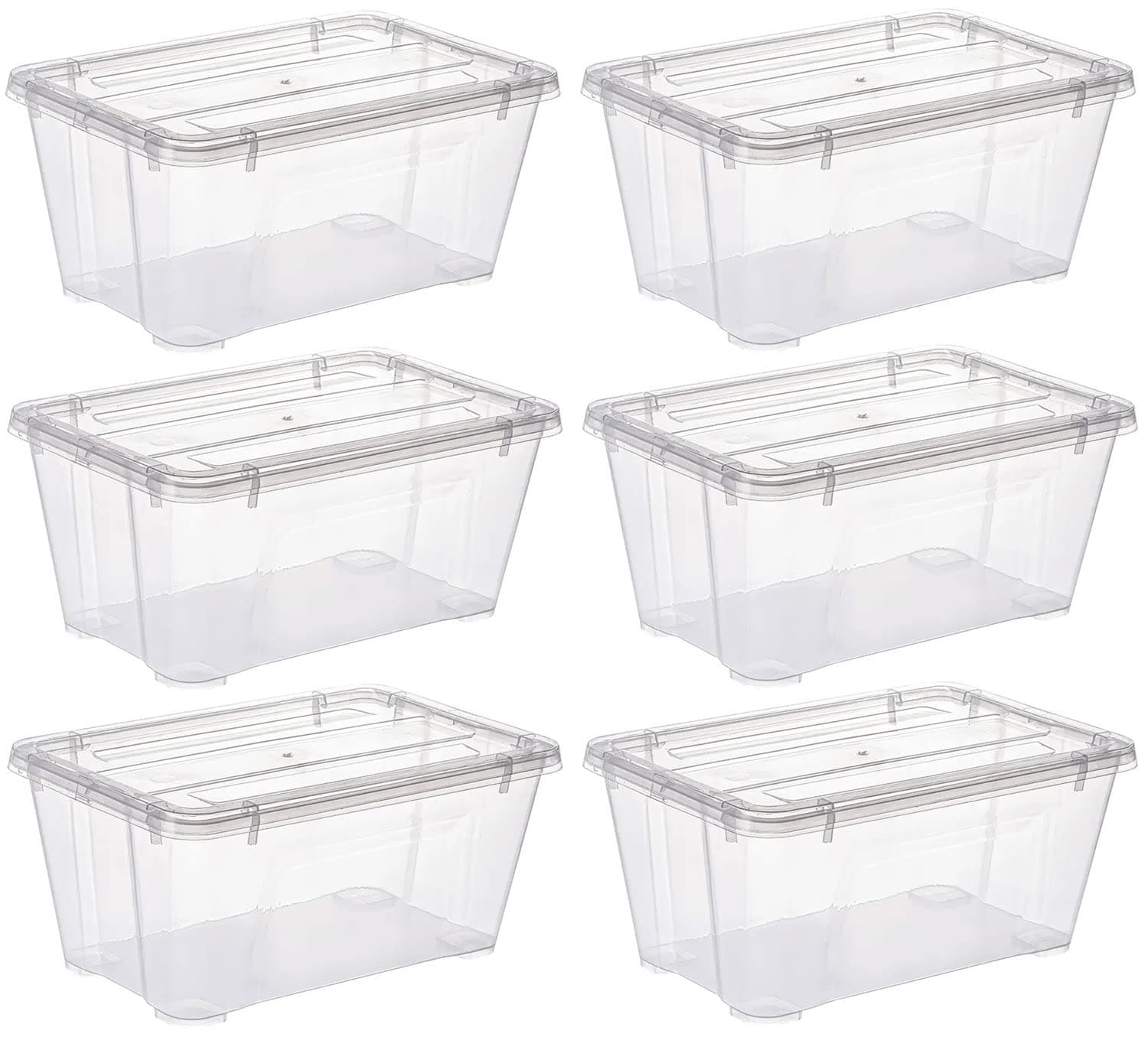 Premify 5L Storage Box With Lid Clear Plastic Organizer – 6 Stackable Containers Set Transparent Boxes Storing Kitchen Food, Toys, Tools, Medicine, Office Supplies, Arts & Crafts, Shoes