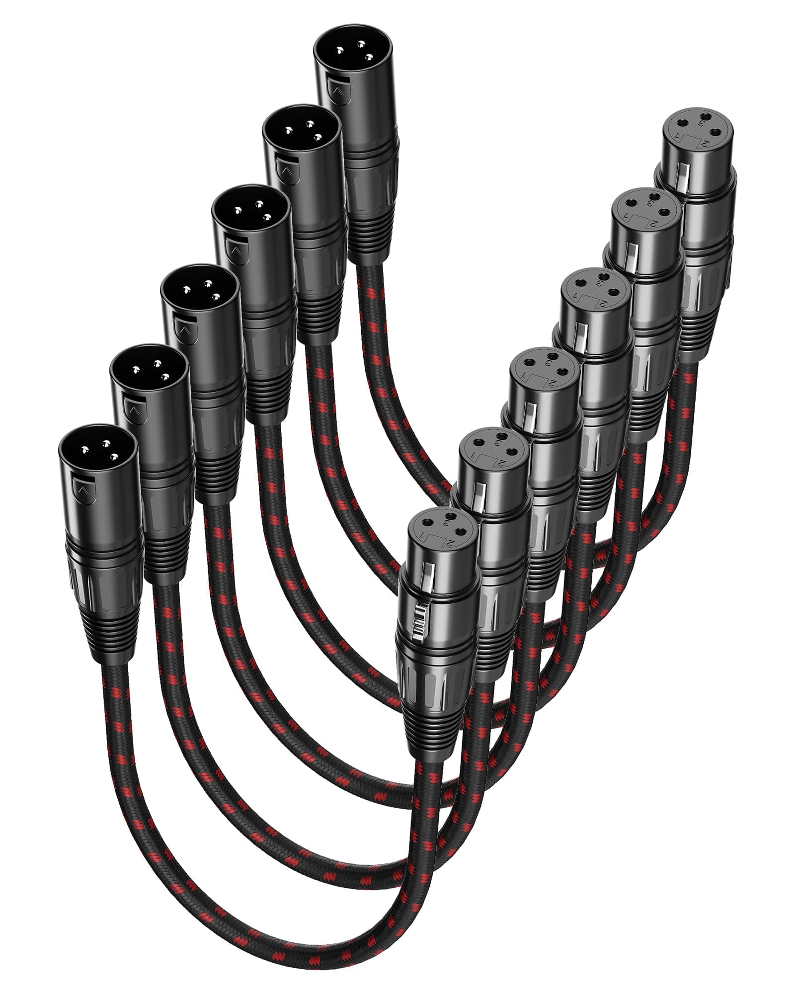 XLR Cable Short, Microphone Cable 1 ft 6 Pack, Mic Cord Braided Balanced 3 Pin Connector Male to Female XLR for Mixer, XLR Speaker Systems ect
