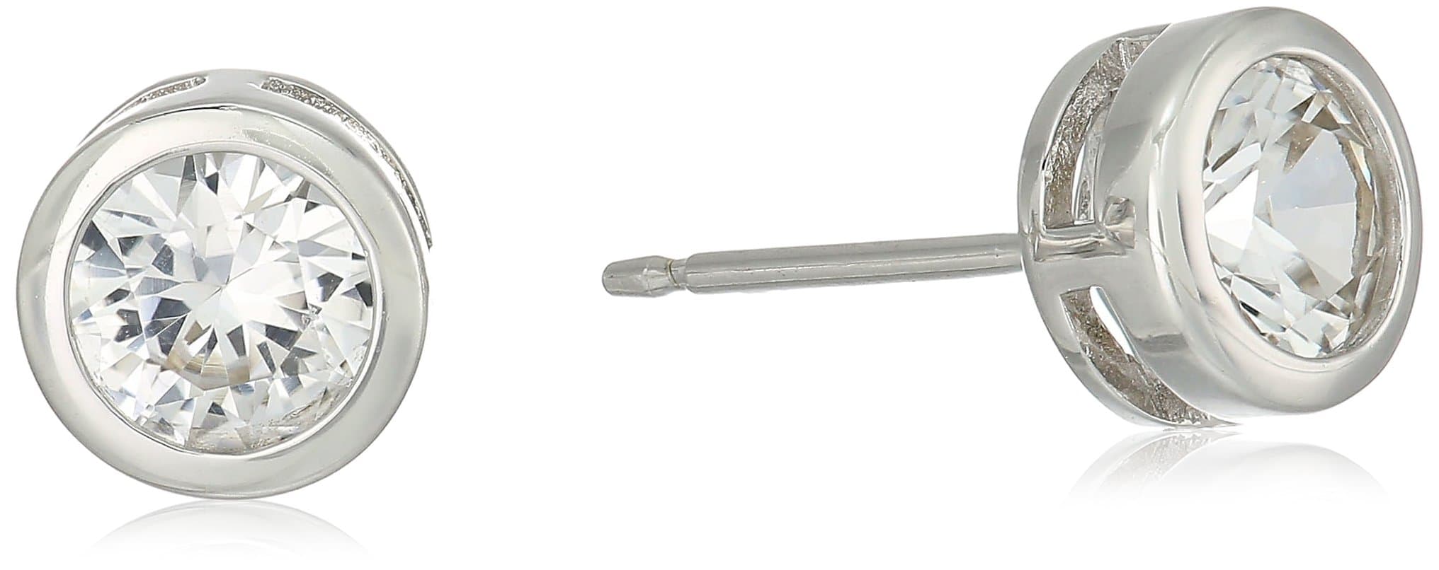 Amazon Essentials Sterling Silver Genuine and Created Gemstone 5mm Bezel Set Birthstone Stud Earrings