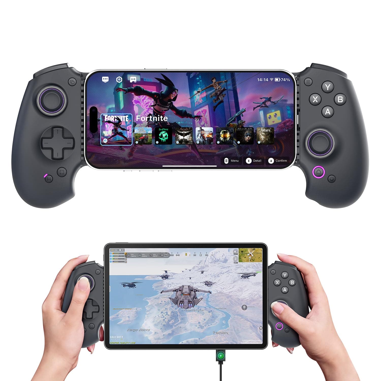 S9 Gaming Phone Controller for iPhone 15/16, iPad 6/7 and Android Phone Tablet, Bluetooth and Type-C Mobile Gamepad with App, for Roblox, Genshin Impact, Call of Duty, Hall Joystick &Trigger,