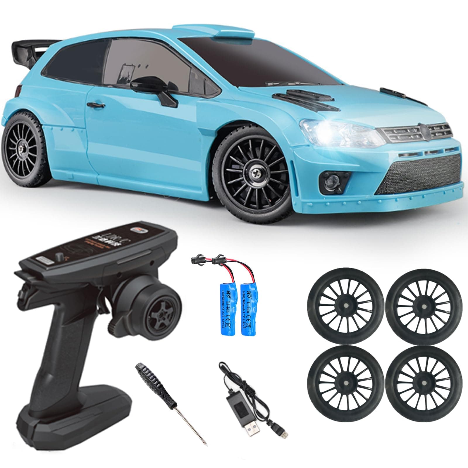 LDRC 2801 1/28 Mini RC Drift Car GTR 2.4GHz 4WD RTR with 4PCS Drift Tires Racing Radio Control Cars (Blue2)