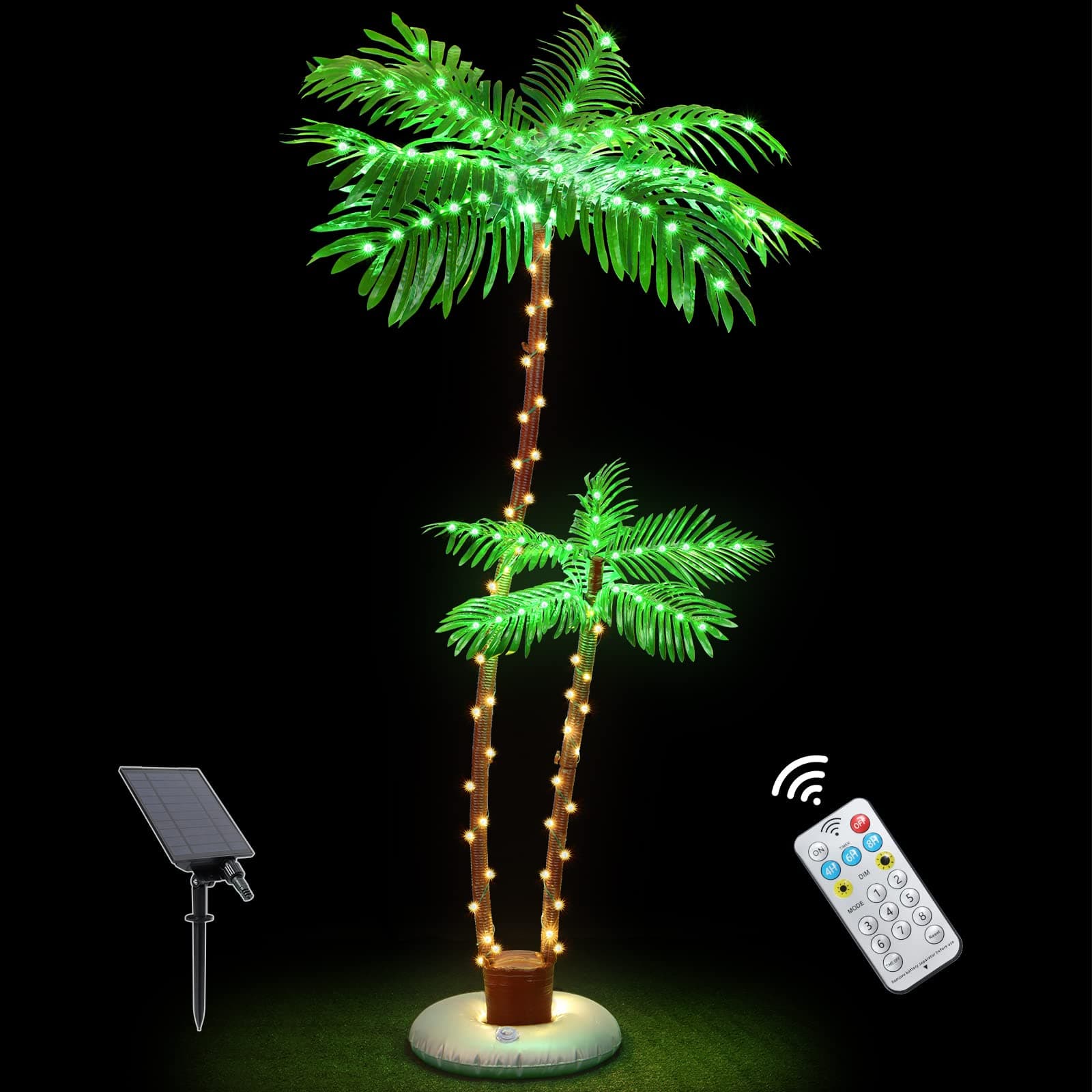 Solar Lighted Palm Trees for Outside Patio, Bar Pool Deck Outdoor Decorations Decor, Light Up LED Artificial Fake Tree Lights for Yard Tropical Party Christmas