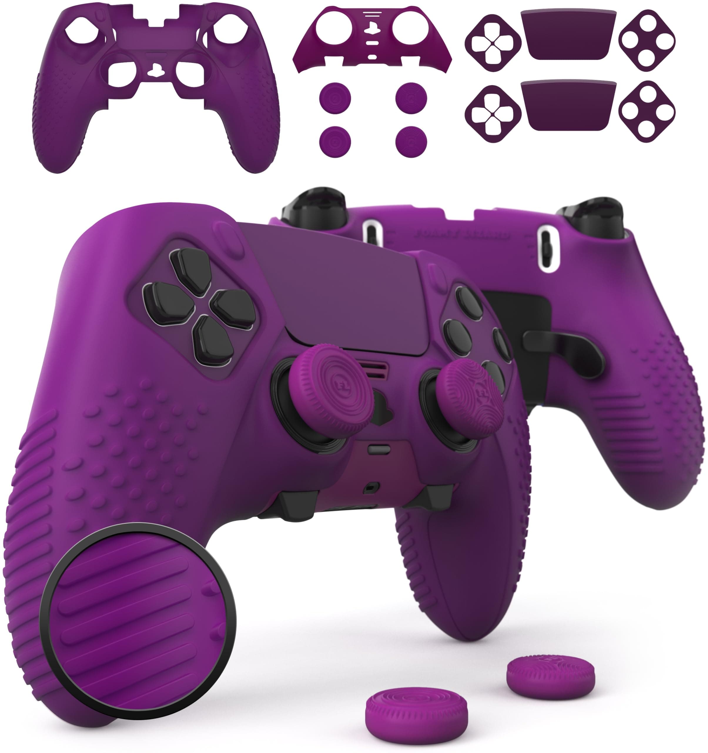 Foamy Lizard Eclipse PS5 Edge Controller Skin Combo Set | Dock Compatible, Protector Decals, Anti-Slip Soft Gel Silicone Cover, Faceplate Shell & Thumb Grips for PlayStation 5 DualSense Edge (Purple)