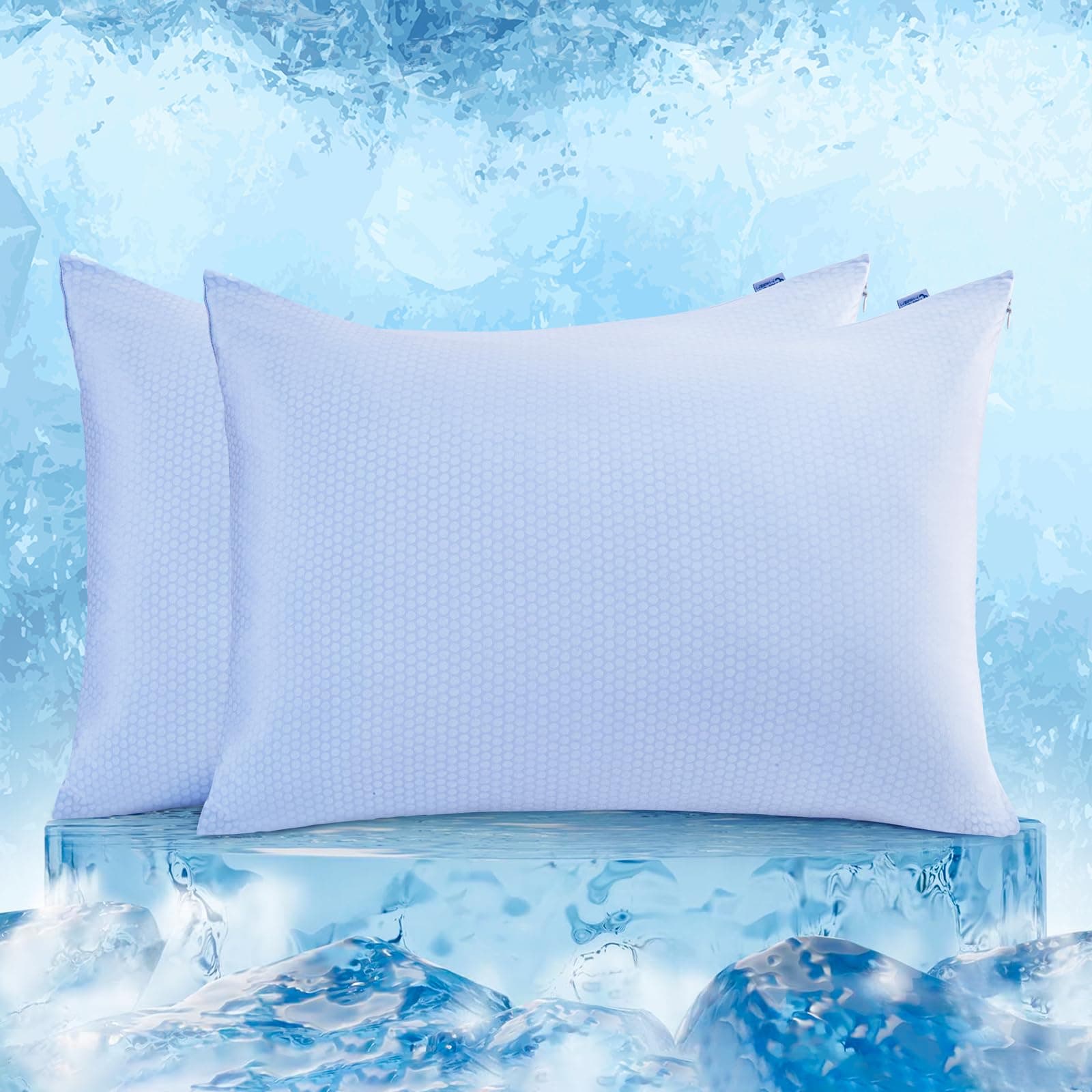 PCM Cooling Pillow Cases, 2 Pack Arc-Chill Q-Max>0.5 Ultra Cool Pillowcases with PCM Print Wick Moisture, Hidden Zipper Cold Pillow Protector for Hot Sleeper & Night Sweat - Blue