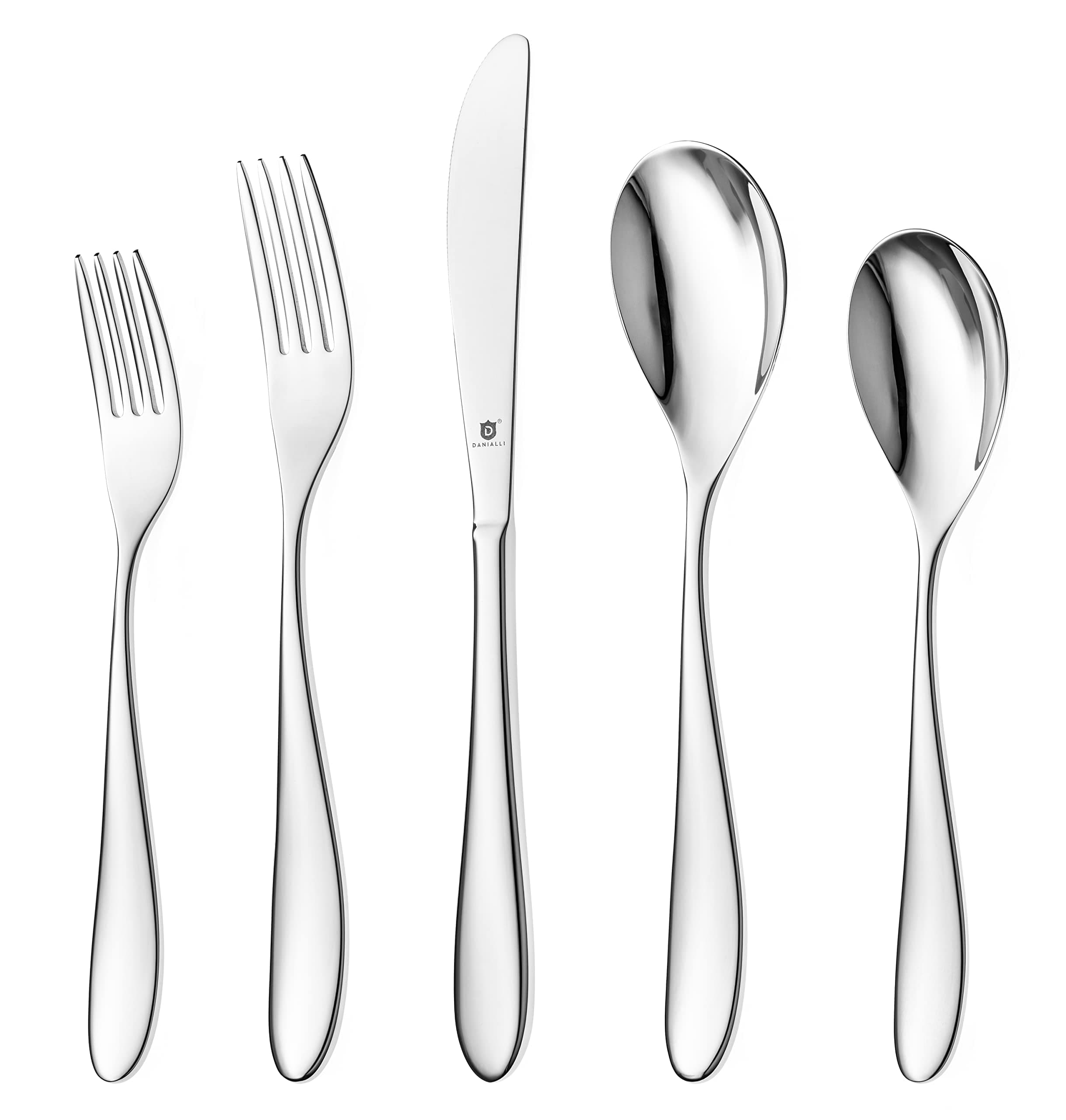D DANIALLI Modern Marettimo Silverware Set - 18/10 Stainless Steel Flatware Set for Elegant Dining - Dishwasher Safe Cutlery Set (30-Piece)