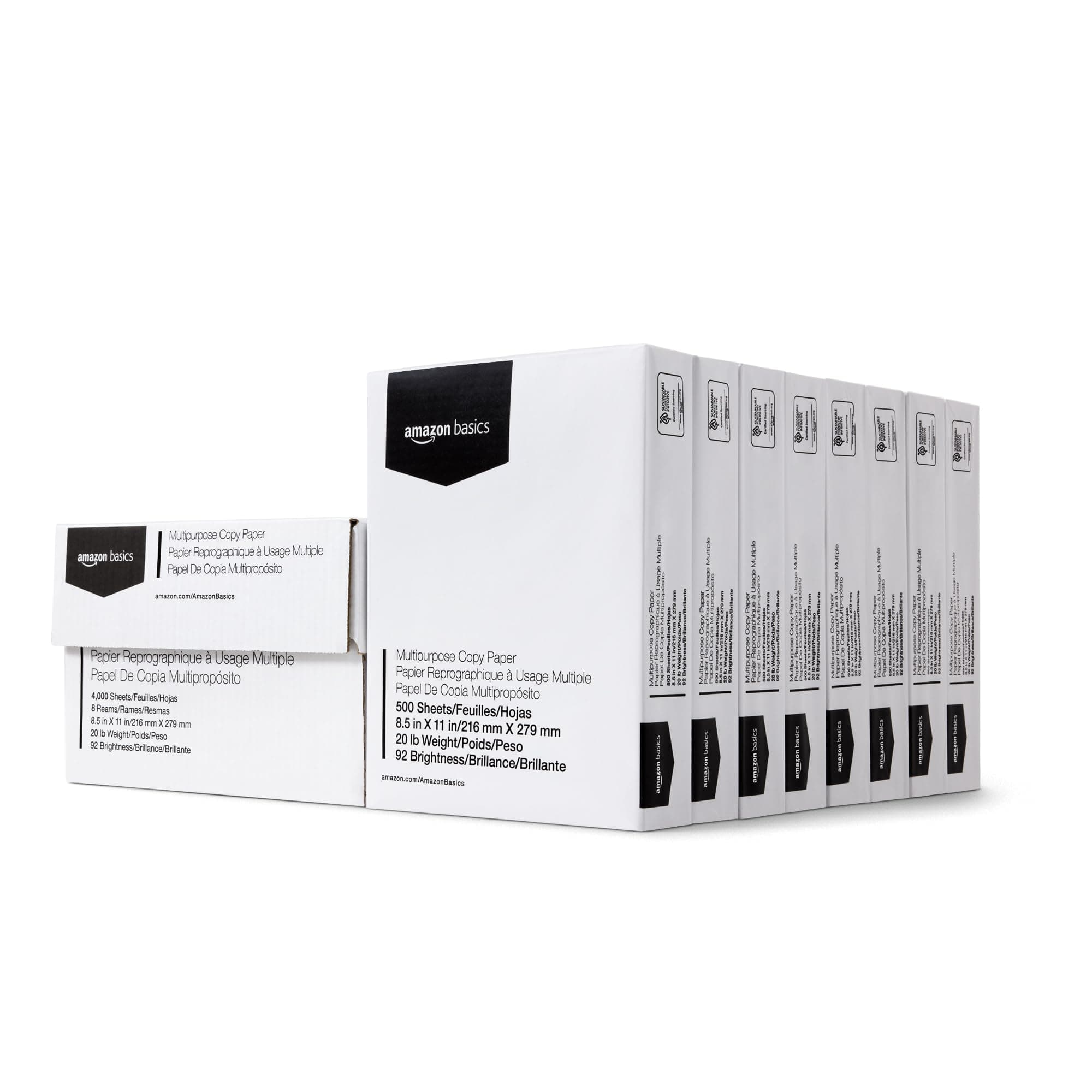 Multipurpose Copy Printer Paper, 20 lb, 8.5 x 11 Inches, 8 Reams (4,000 Sheets), 92 Bright White, Great for Crisp Ink Printing