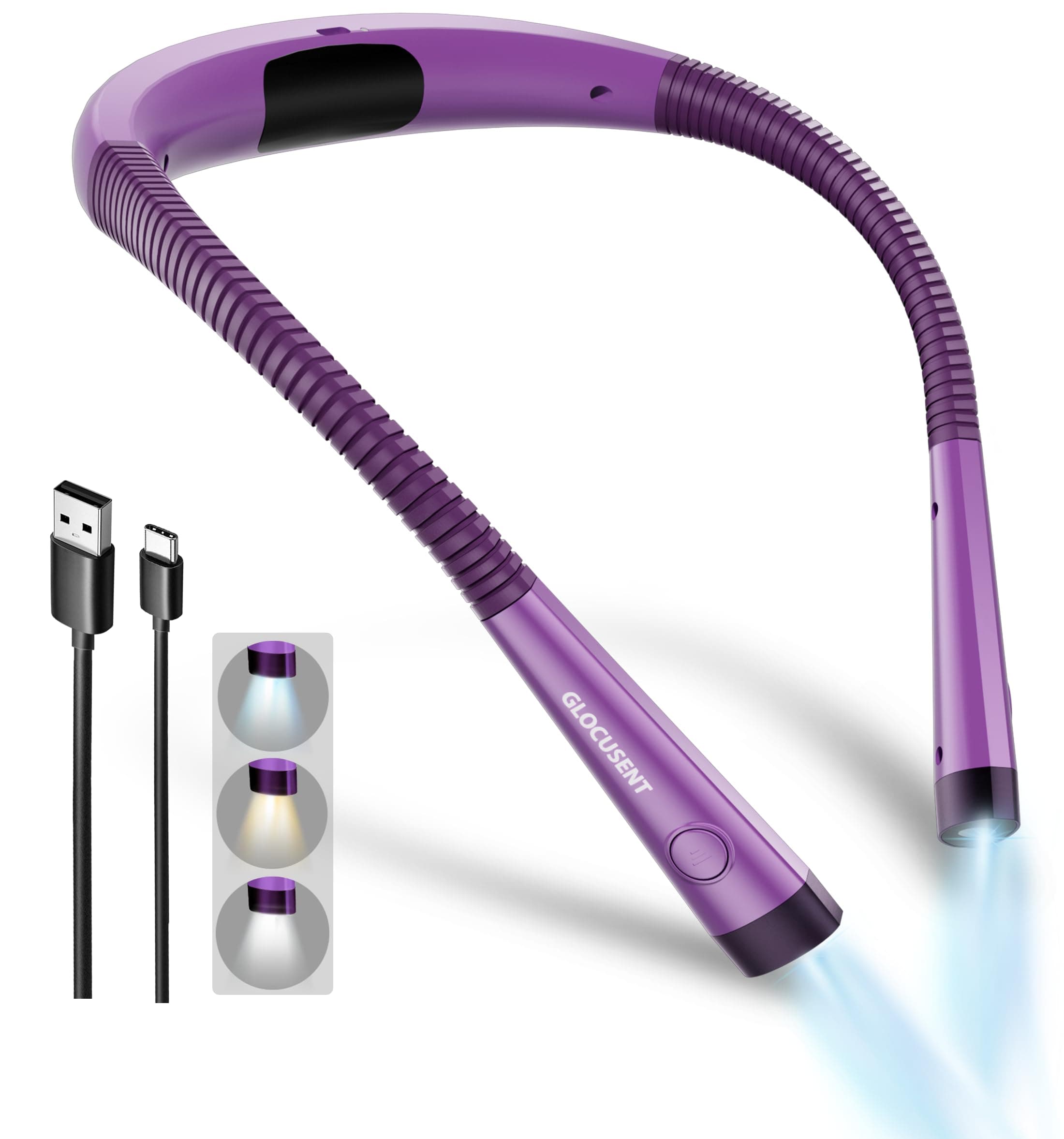 Book Light, 3-Color & 6-Brightness Reading Light, Bendable Neck Light, 80-hr Lasting Rechargeable Book Light, Perfect Reading Lights for Books in Bed, Knitting, Repairing, Book Lovers Gifts