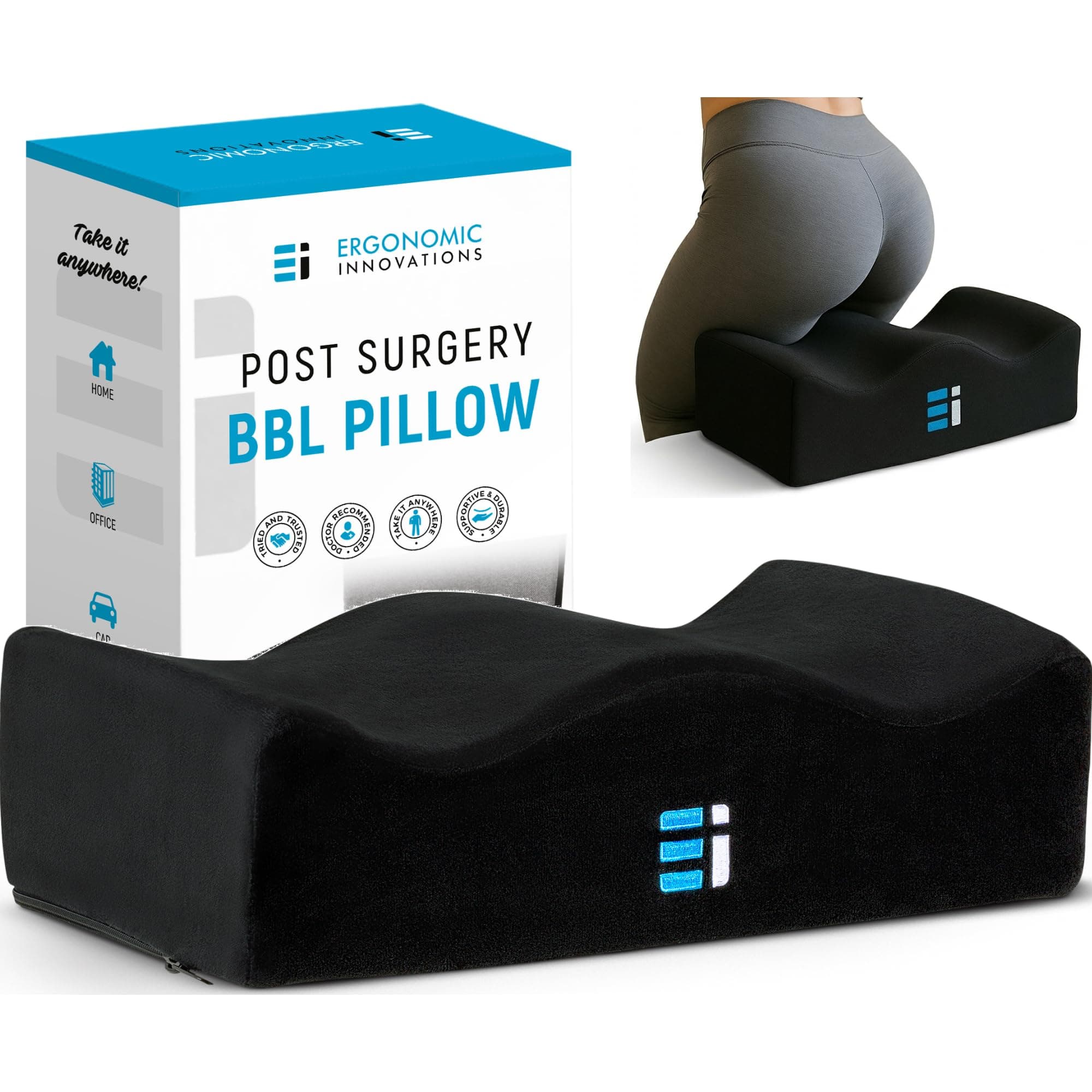 Ergonomic Innovations BBL Pillow After Surgery for Butt - Sit Better After Your Brazilian Butt Lift - Butt Pillow for Post Surgery Recovery - Supports 240 lbs (Cojin para Cirugia de Gluteos)