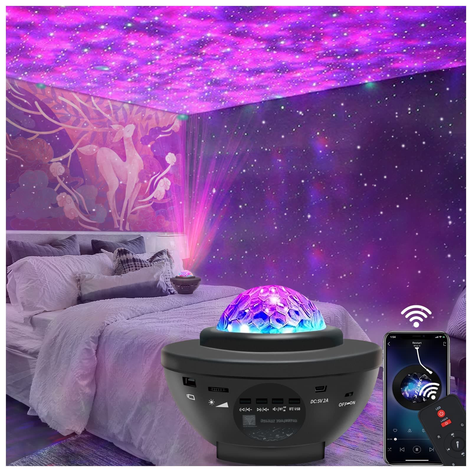 easeking Star Projector Galaxy Light Projector with Bluetooth Speaker, Multiple Colors Dynamic Projections Star Night Light Projector for Kids Adults Bedroom, Space Lights for Bedroom Decor Aesthetic