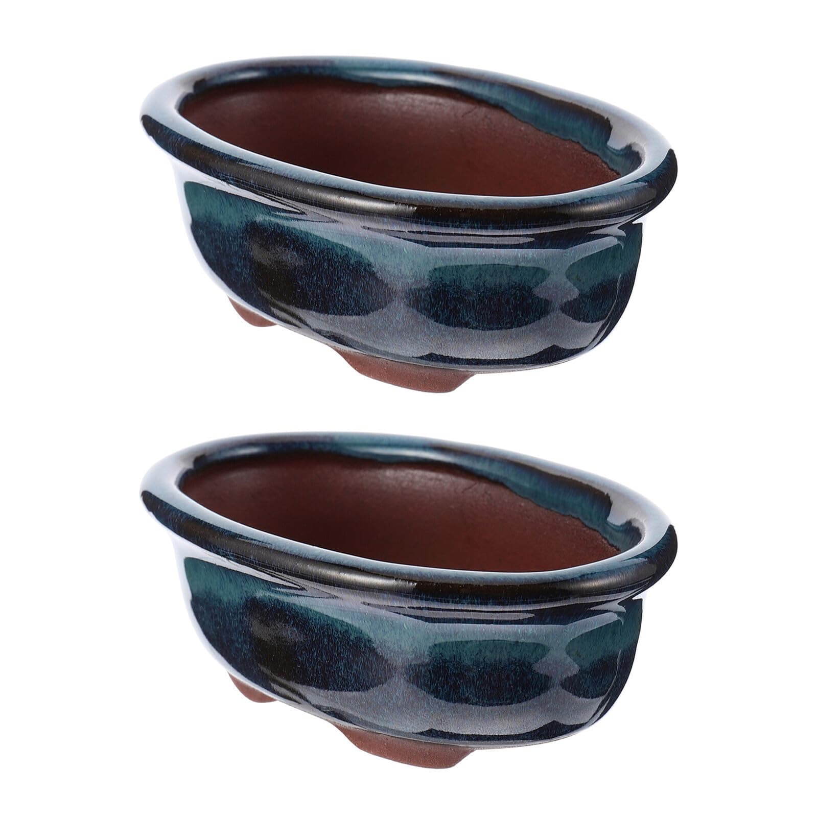 DOITOOL 2Pcs Ceramic Bonsai Pots, Small Glazed Bonsai Pots Ceramic Succulent Planter Pot with Drainage Hole, Garden Decorative Pots Cactus Bowl Planter for