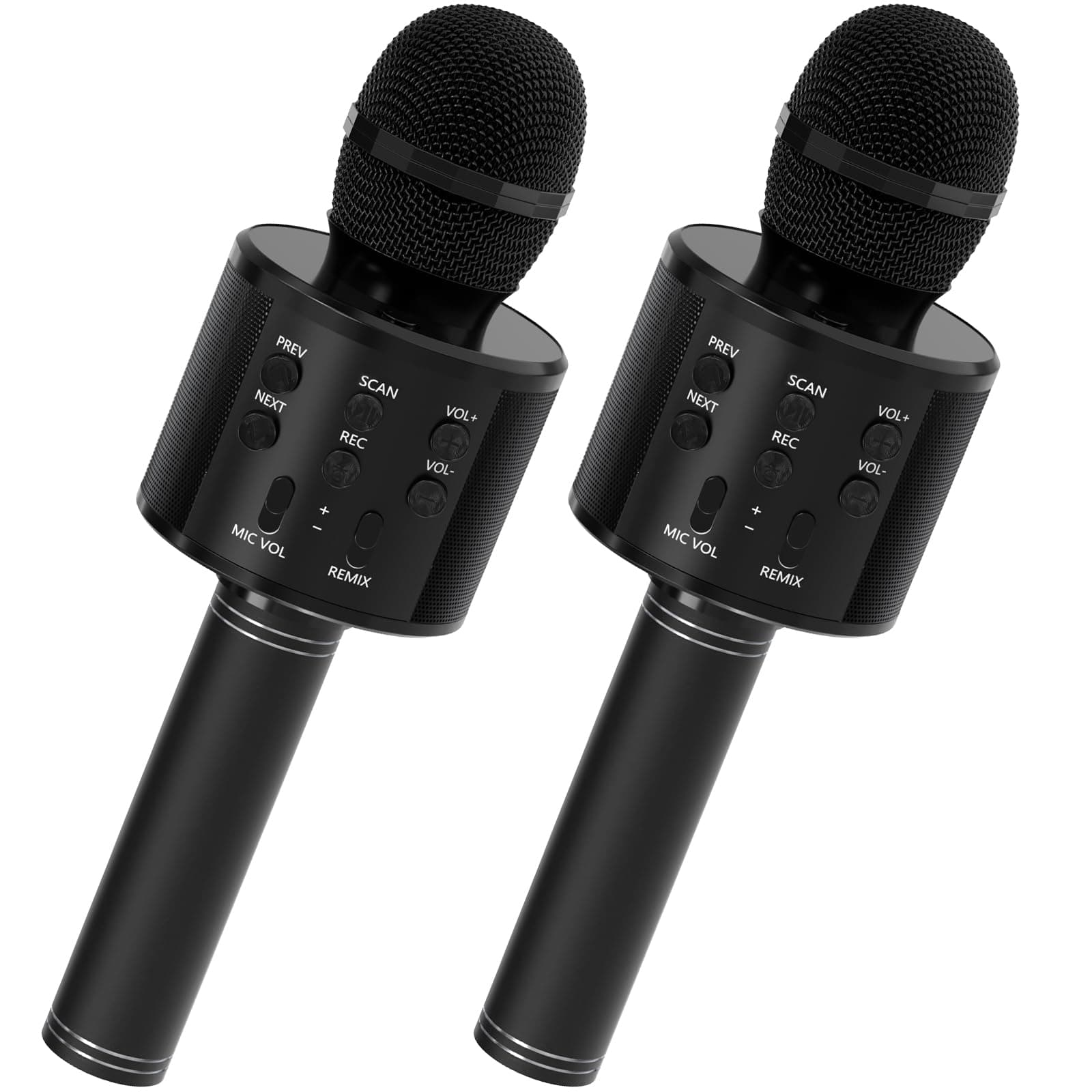 2 Pack Karaoke Microphone, Bluetooth Microphone for Singing, Wireless Microphones Toys for Girls Boys Adults, Portable Kids Microphone, 5 Year Old Girl Birthday Gift Ideas (Black)