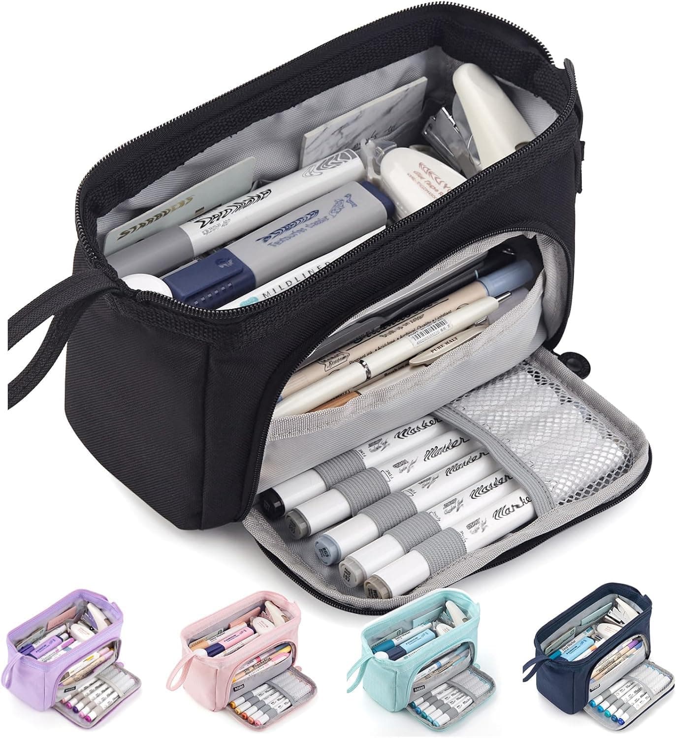 Pencil Case Large Capacity Pencil Pouch Handheld Pen Bag Cosmetic Gift for Office School Teen Girl Boy Men Women Adult (Black)