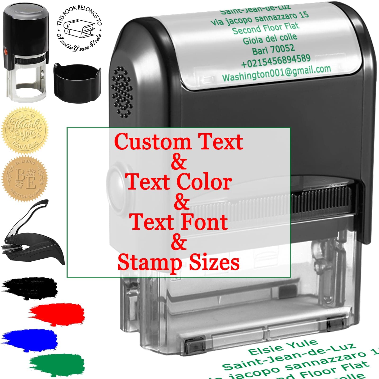 Custom Stamp Personalized Self Inking Stamps Customized Name Signature Ink Stamp for Business Office Date Return Address Label Rubber Stamper Personal