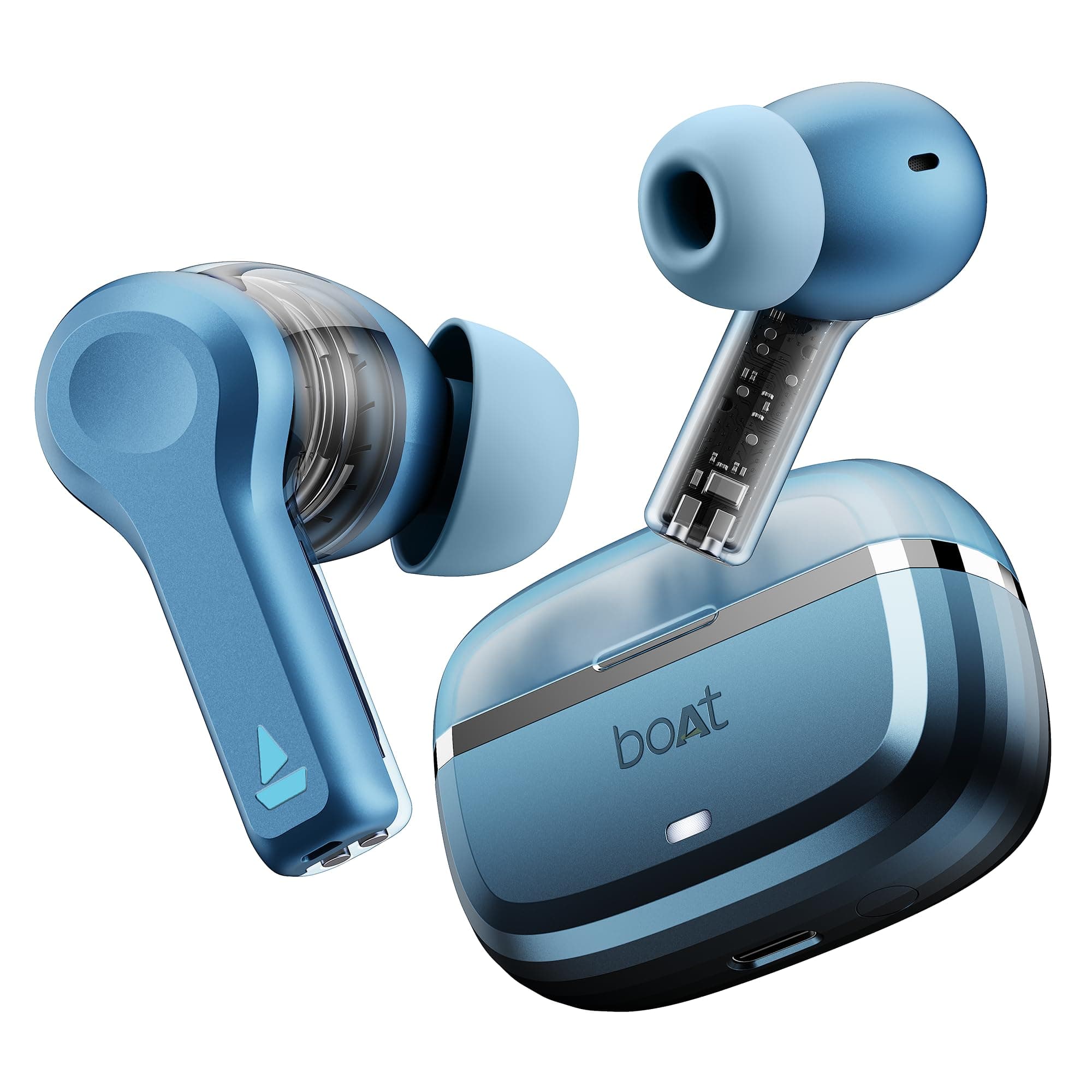 Boat Nirvana Space, 360º Spatial Audio, Active Noise Cancellation (~32dB), 100Hrs Battery,4Mics ENx, Fast Charge, v5.3 Bluetooth Earbuds, TWS Ear Buds Wireless Earphones with mic (Infinity Blue)