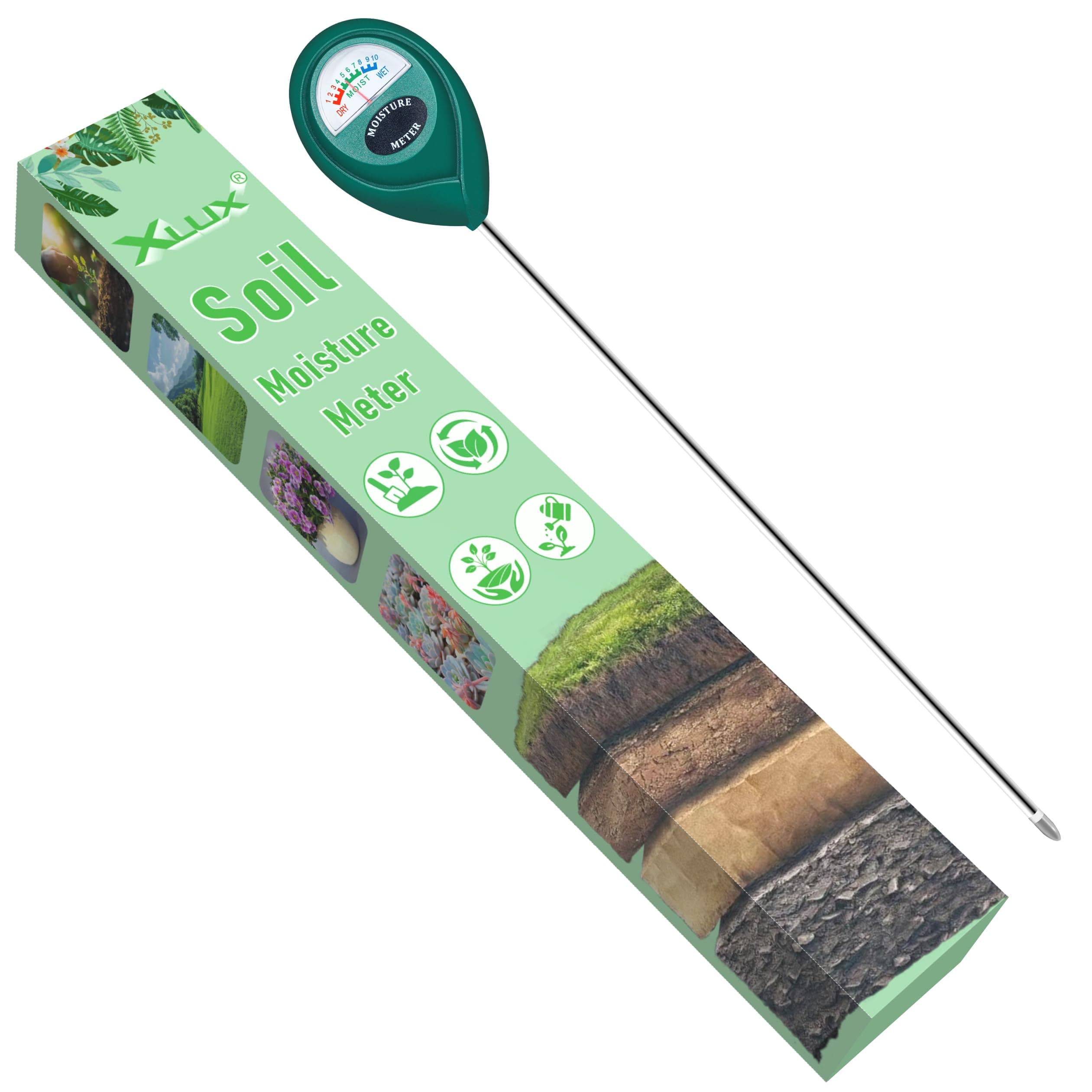 XLUX Soil Moisture Meter with Long Probe for Deep Use, Water Indicator Sensor, Hygrometer for Outdoor, Indoor, Large Potted Plants, Flower Bulbs, Gardening, Agriculture