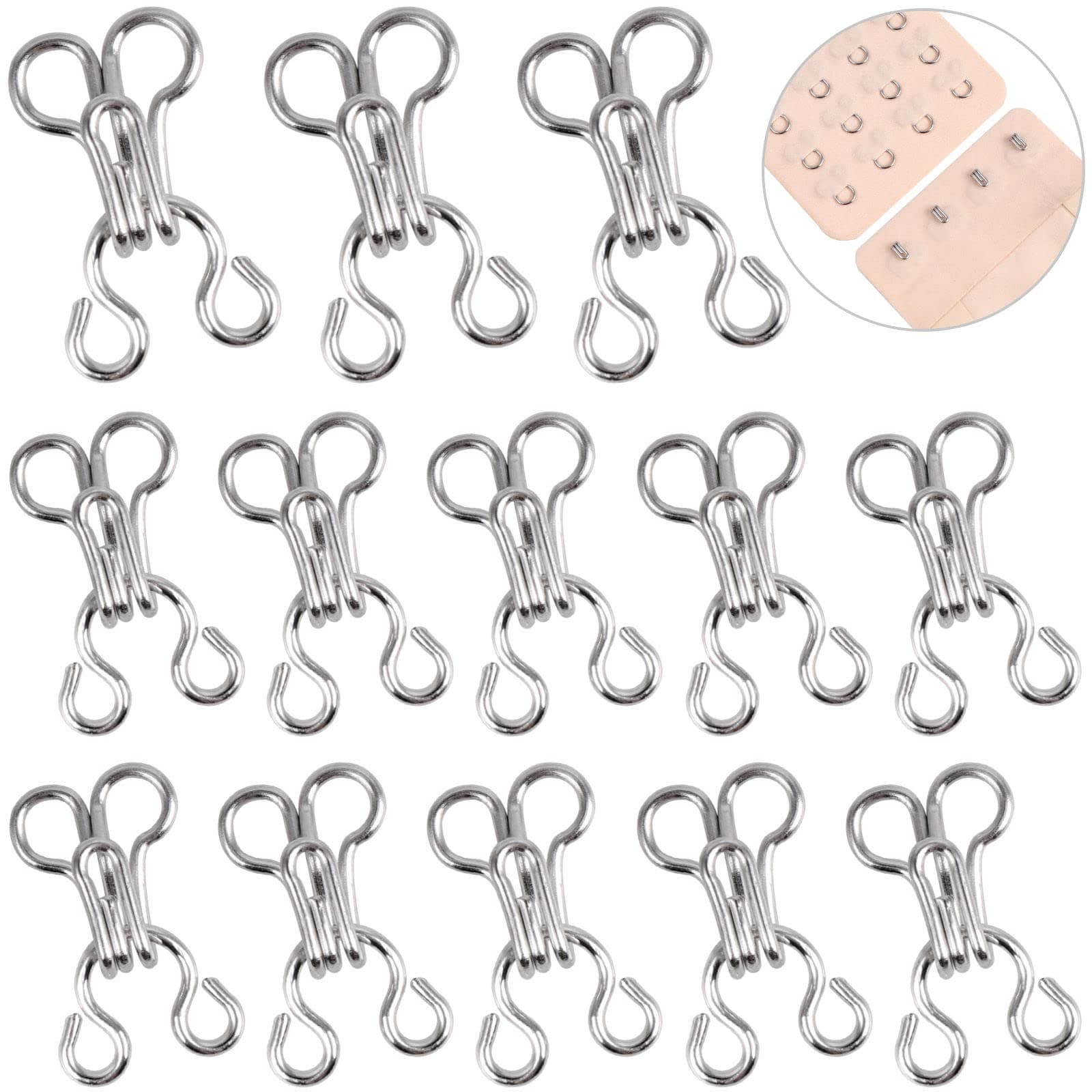 100 Set Copper Sewing Hooks and Eyes Closure for Sewing Clothing Bra Hooks Replacement, Hook & Eye Sewing -Silver 1#(13mm)