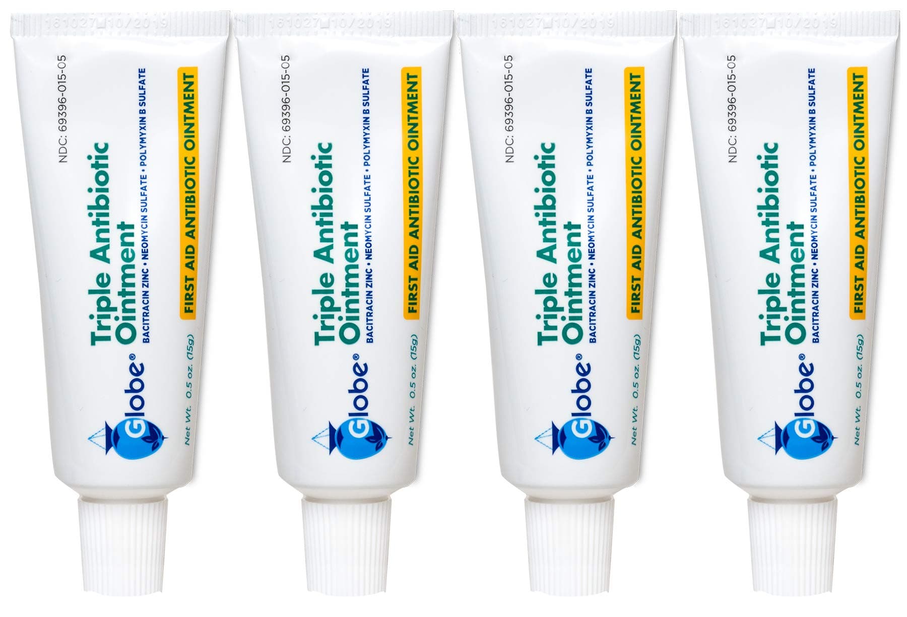 Globe Triple Antibiotic First Aid Ointment, 0.5 oz (4-Pack) | 24-Hour Infection Protection | Wound Care Treatment for Minor Scrapes, Burns and Cuts | 4 Pack