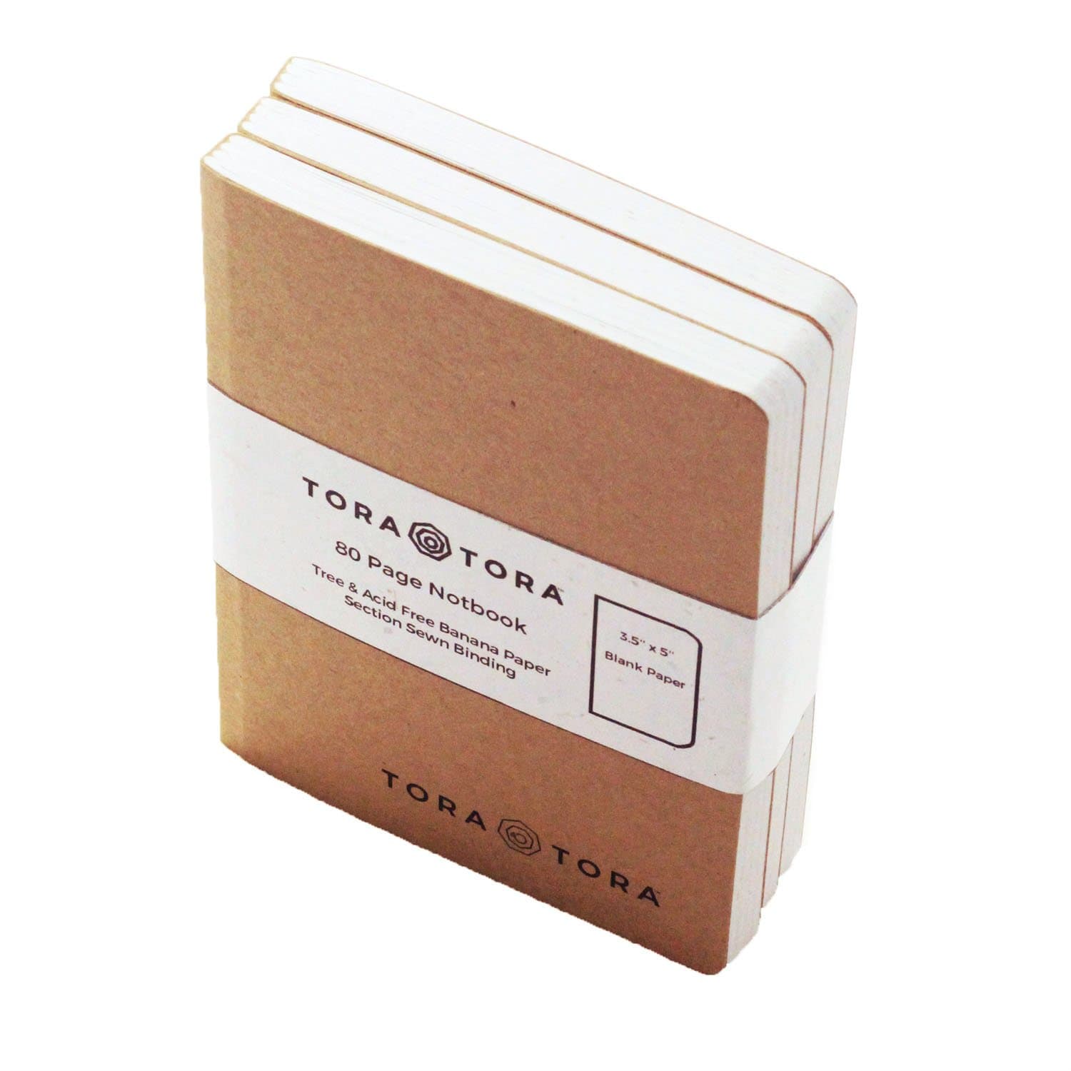 Tora Tora Kraft Pocket Notebook 3 Pack 3.5'' x 5.25''- 80 Blank Banana Paper Pages - Tree & Acid-Free Office Product