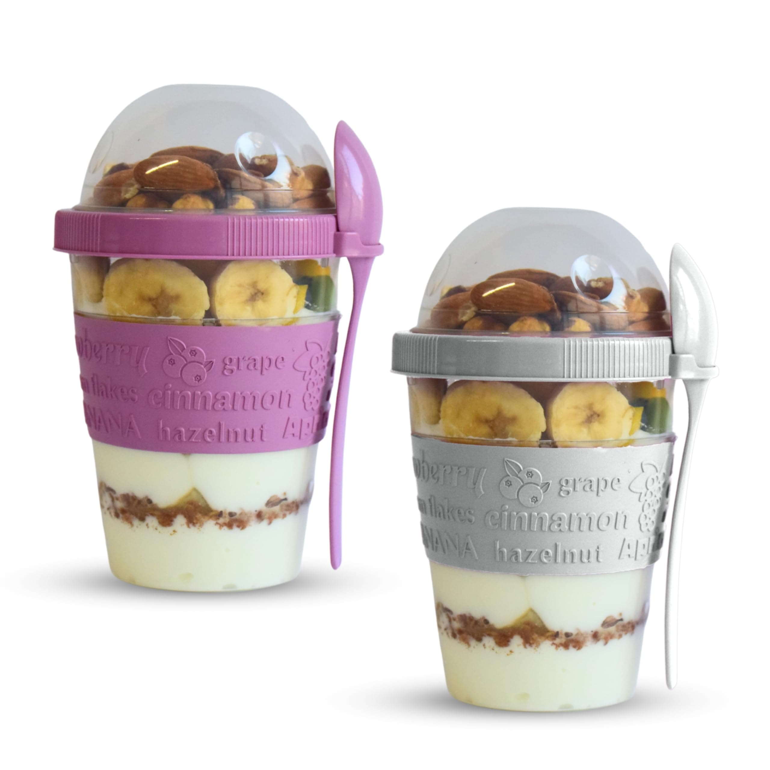 salda2 Pack 20 oz Breakfast On the Go Cups, Take and Go Yogurt Cup with Topping Cereal Cup with spoon, Overnight Oats or Oatmeal Container Jar, Colorful Set of 2 (Yellow and Green)