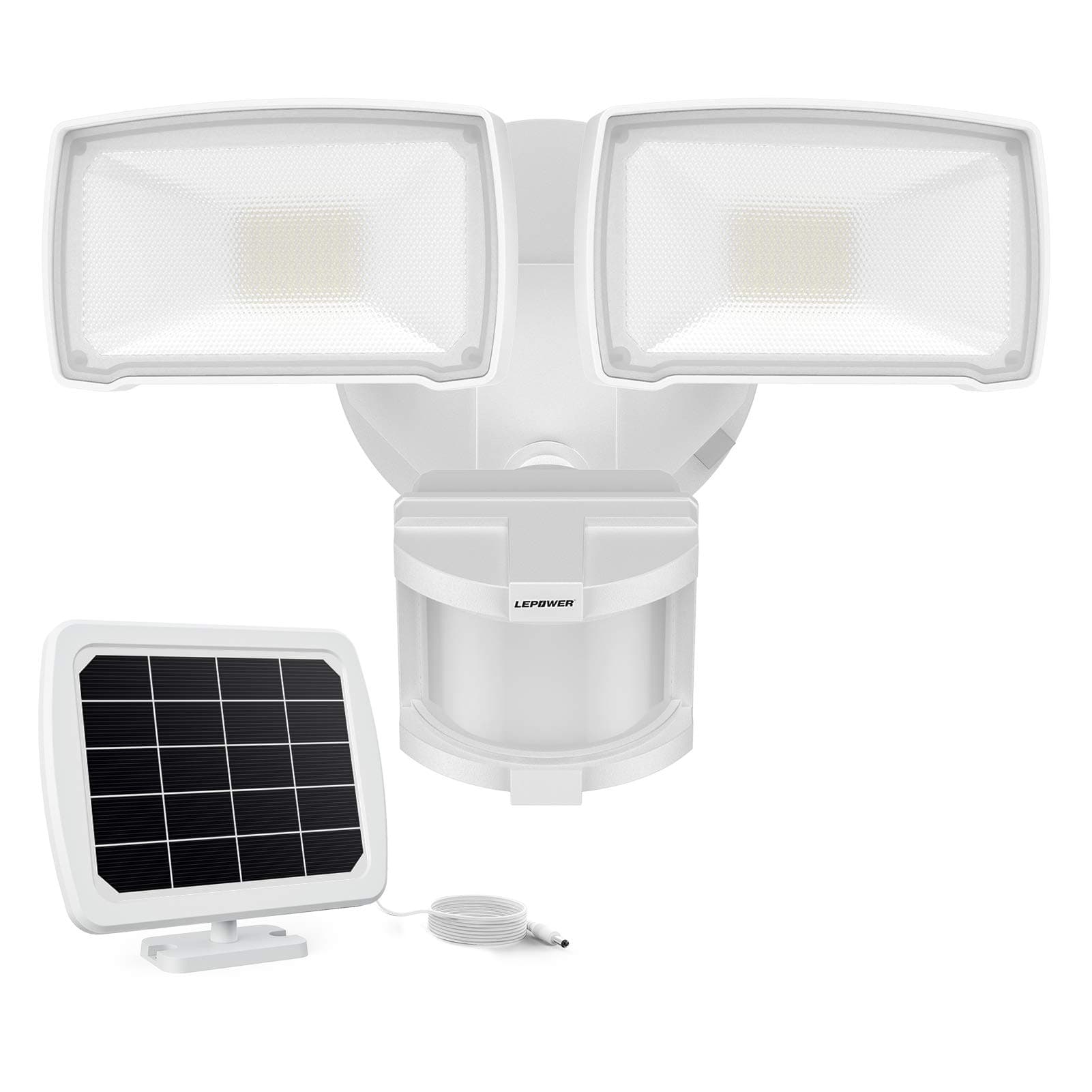 LEPOWER1000LM Solar Security Lights, Solar Motion Sensor Light Outdoor with 2 Adjustable Head, 5500K White Light, IP65 Waterproof Solar Flood Lights Outdoor for Garage, Yard, Patio(White)