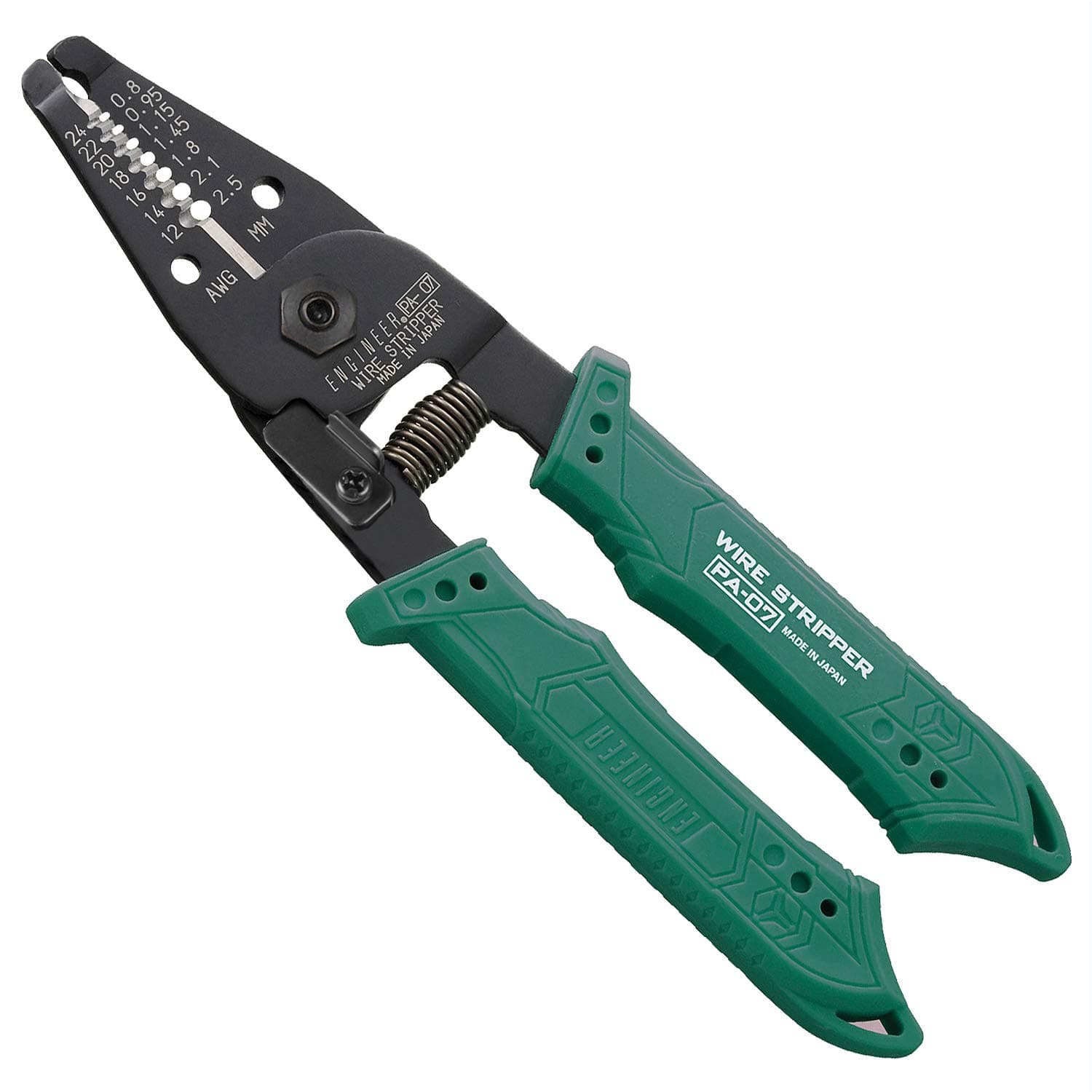 ENGINEER PA-07 Precision Wire Stripper for Thick Wires (AWG24 - AWG12). Made in Japan. Professional Grade Sharp Carbon Steel Jaws and Anti-Slip Grip with Spring-Loaded Handles