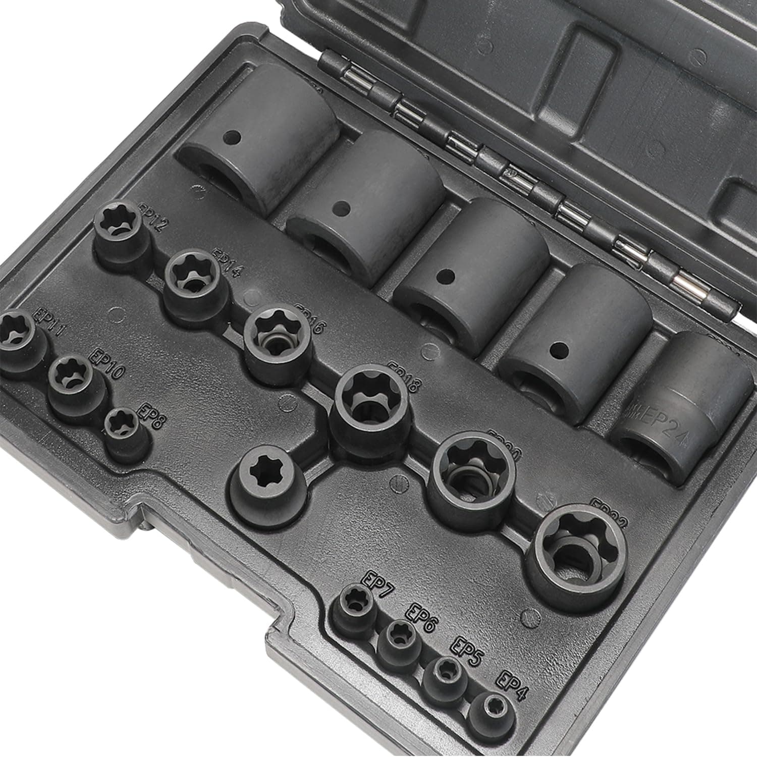 External Torx Plus Socket Set 6 Point EP Socket EP4, EP5, EP6, EP7, EP8, EP10, EP11, EP12, EP14, EP16, EP18, EP20, EP22, EP24, EP26, EP28, EP30, EP32 with 1/2'' 3/8'' 1/4'' Dr E-Torx Plus Sockets 19pc