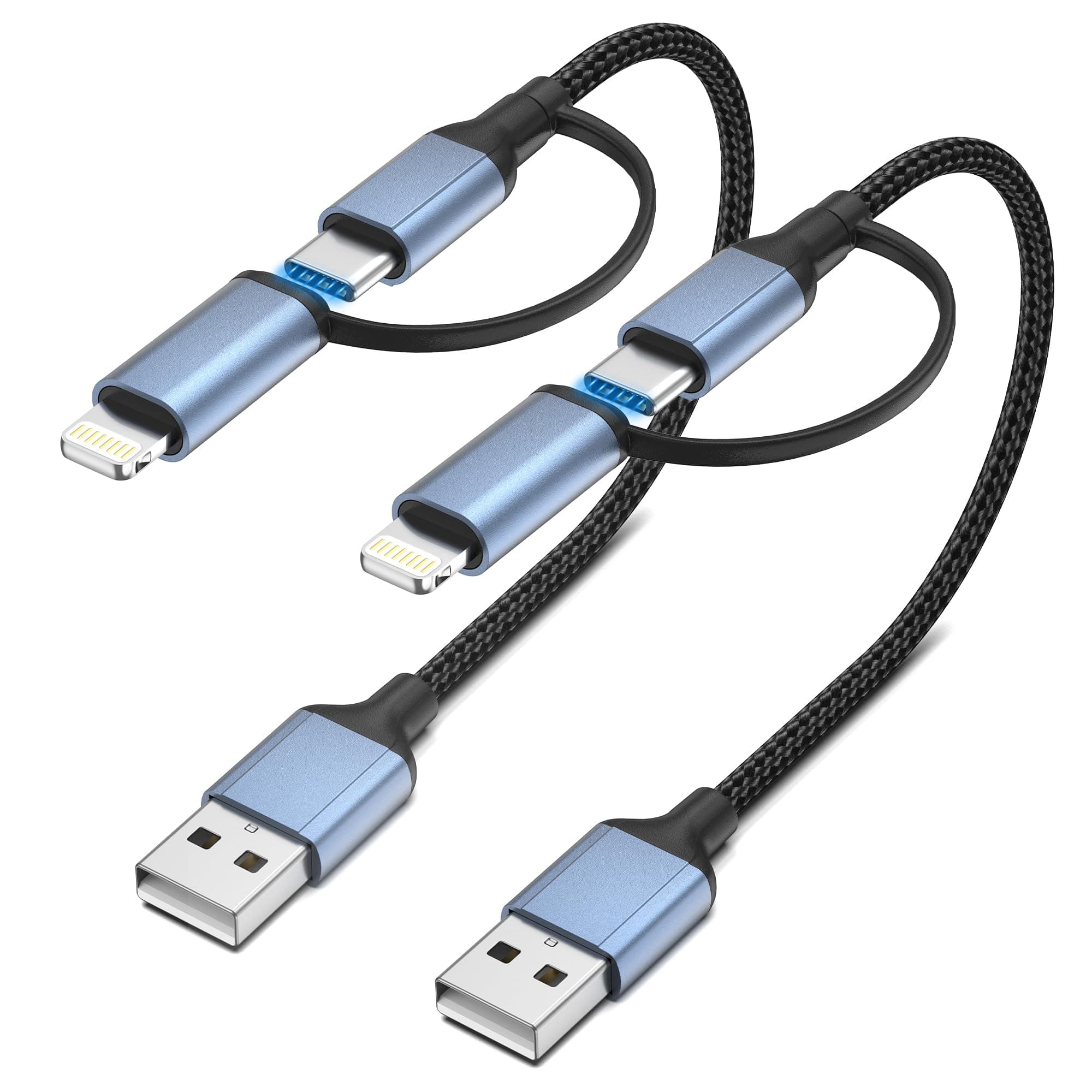 Short USB C Cable 1FT, 2-in-1 USBC and Lightning Cable Fast Charging USB-A to USB-C Charger Cord 1 Foot Braided Type C Charger Cable for iPhone 15 Pro Max 14 13 12 XR, iPad Air/mini, Galaxy, Pixel