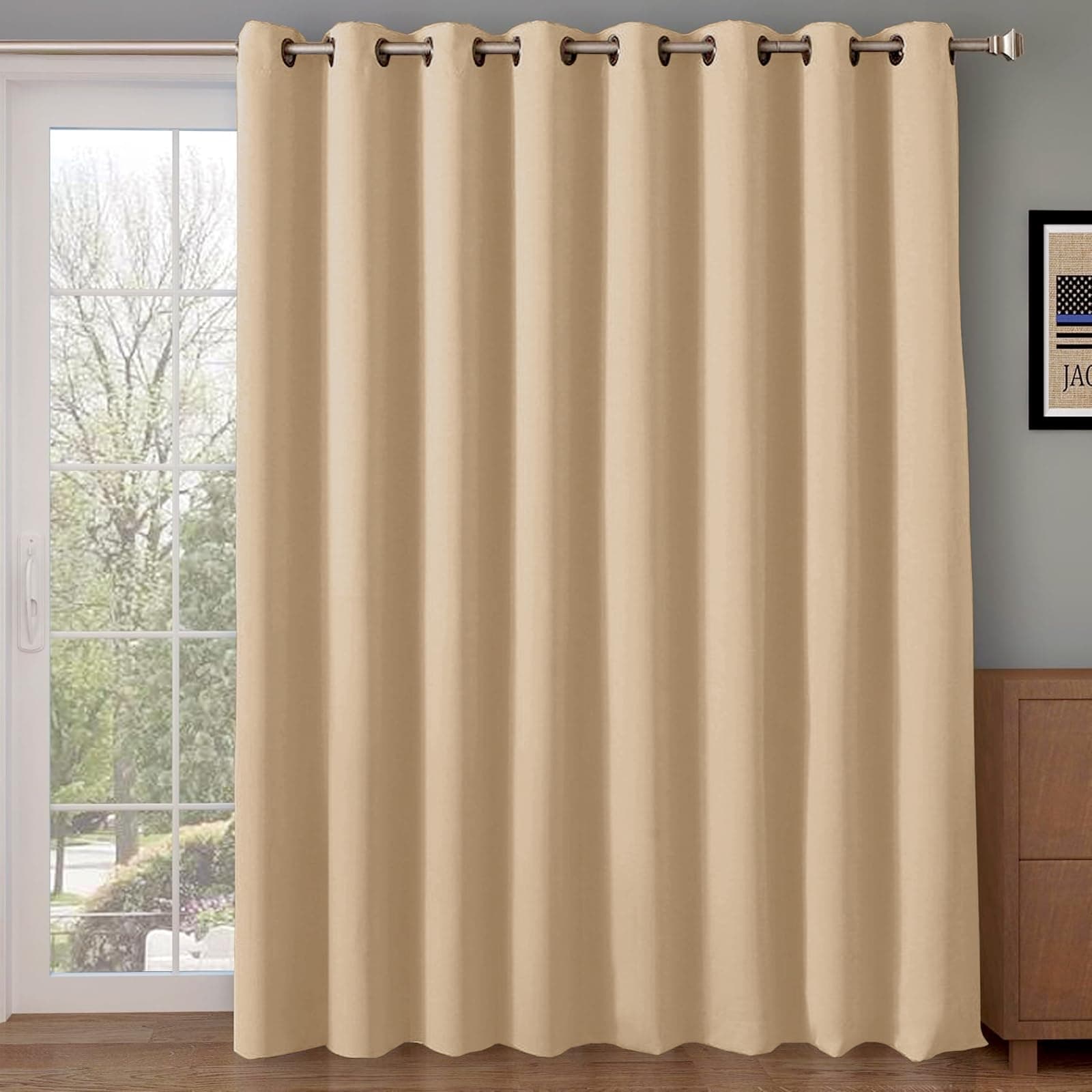 Rose Home Fashion Blackout Sliding Door Curtains, Room Darkening Thermal Insulated Curtains for Living Room Bedroom, Sliding Glass Door Drapes, 1 Panel, W100 x L84, Biscotti Beige
