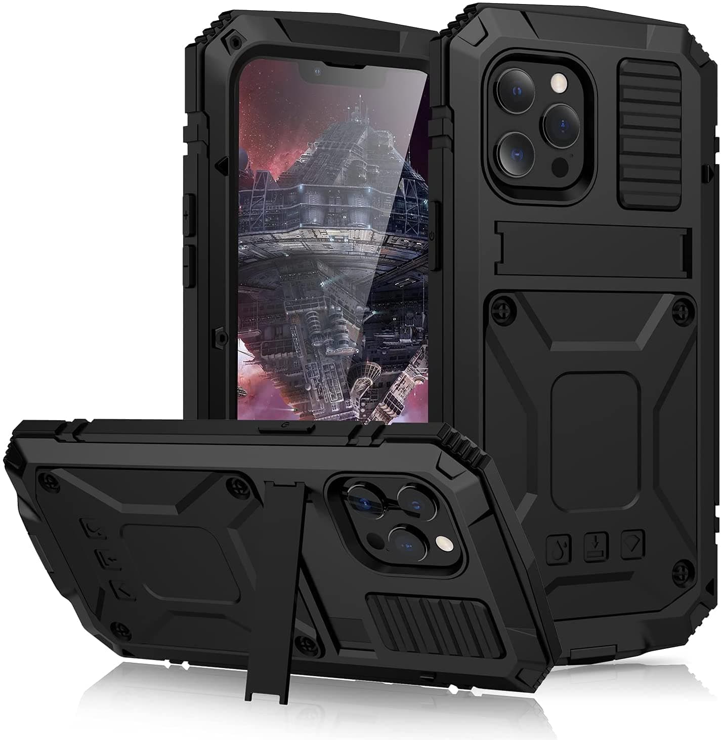 NA Case for iPhone 14 Pro Max, with Screen Protector Military Rugged Heavy Duty Shockproof with Stand Ca-mera Protector Full Cover case for iPhone 14 Pro Max (iPhone 14 Pro Max, Black)