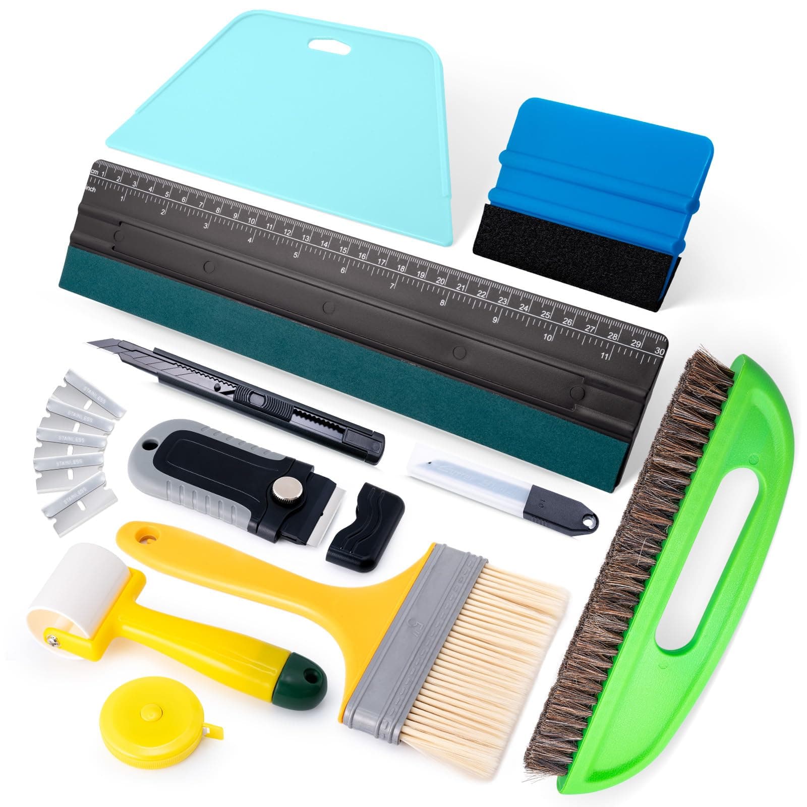 Wallpaper Smoothing Tools Kit, Wallpaper Tools with Squeegee Smoother, Seam Roller, Paste Brush, Wallpaper Smoothing Brush for Peel & Stick Wallpaper, Contact Paper, Window Film Application Kit