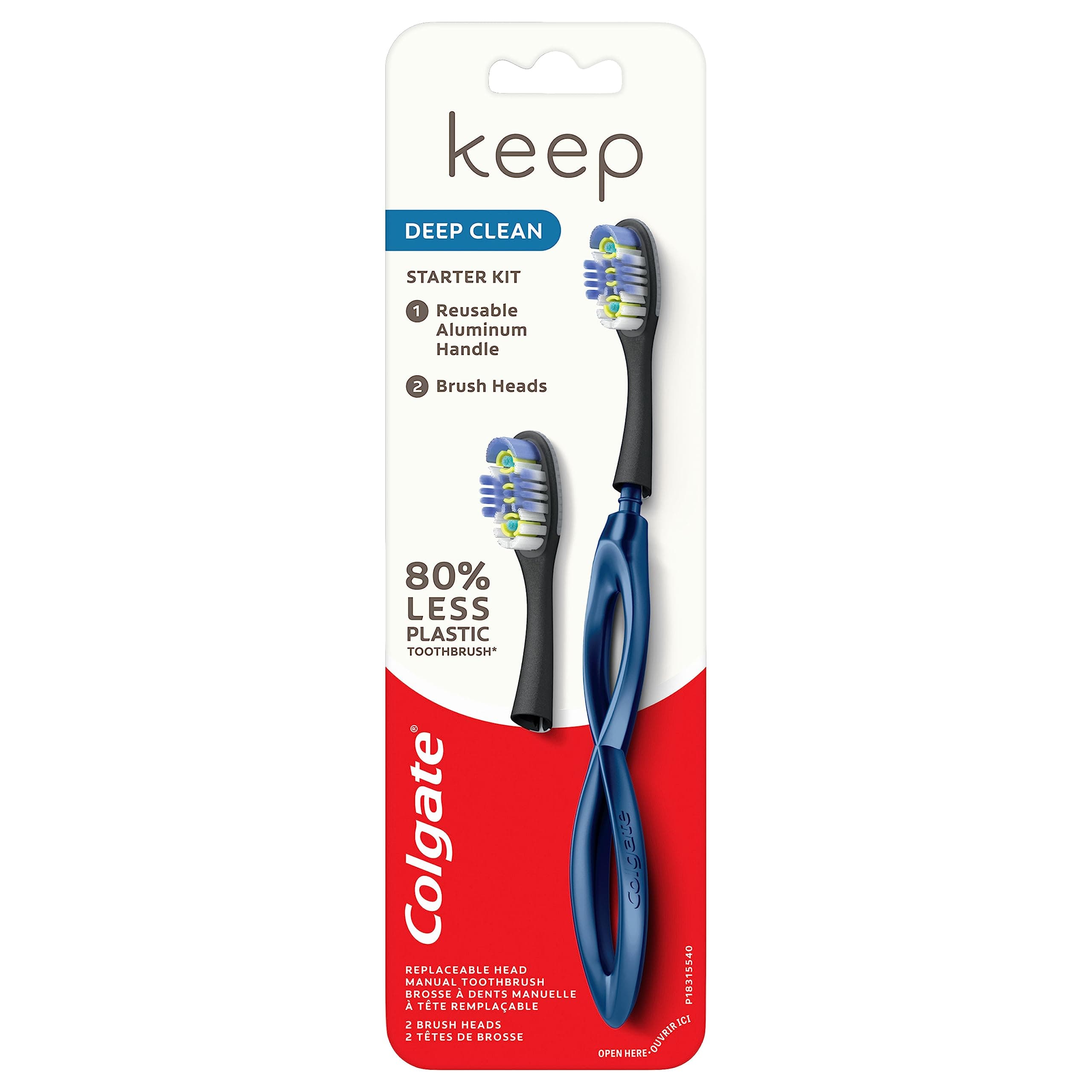 Colgate Keep Soft Manual Toothbrush for Adults with 2 Deep Clean Floss-Tip Brush Heads, Navy