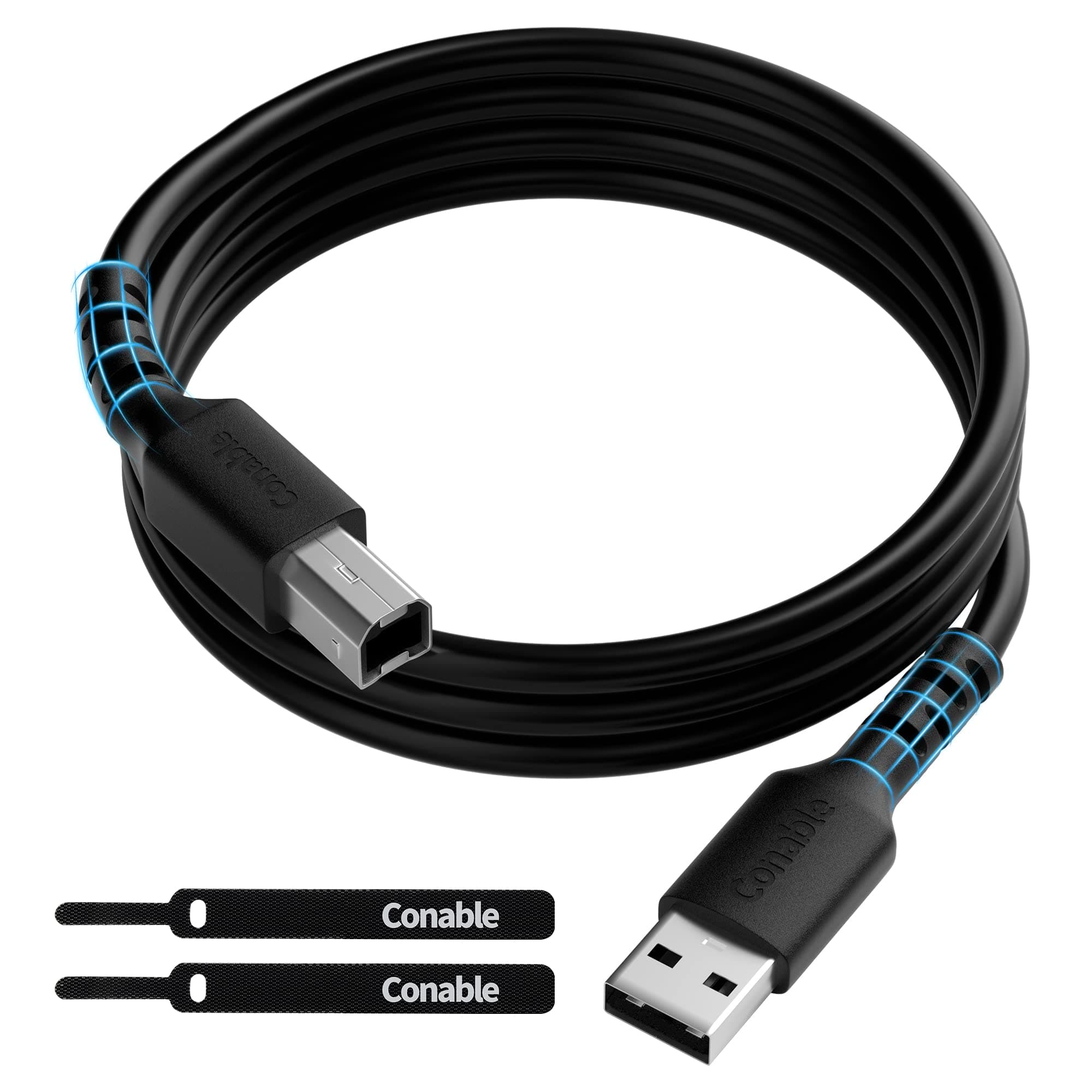 Printer Cable 4 FT, USB 2.0 USB-A to USB-B Cord, Compatible with HP, Canon, Epson, DAC, Dell, Brother, Brother, Lexmark, Xerox, Samsung, Piano, MIDI, External Hard Drive, Camera, with 2 Ties