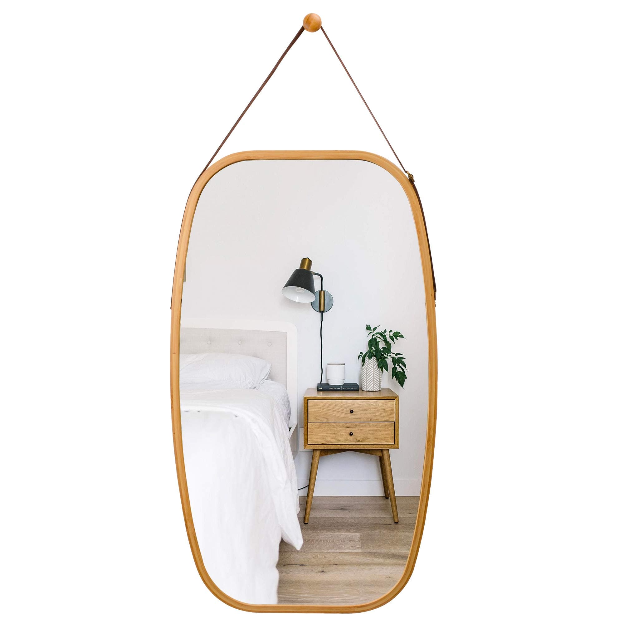 Bathroom Mirror Full Length Mirror - Wall Mount Bamboo Frame Adjustable Hanging Strap Home Décor Dressing Hall Fitting Room 29.13 x 16.93 x 0.59 Inches