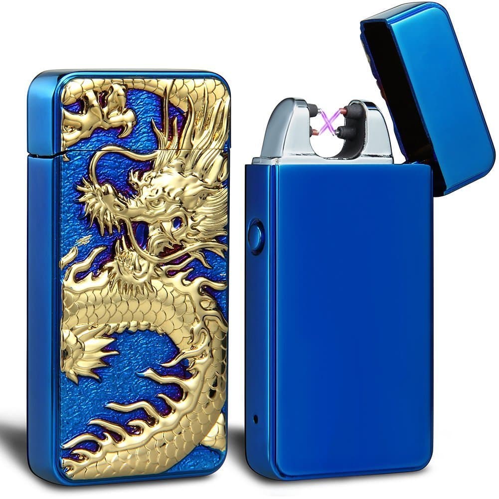 USB Rechargeable Lighter, Electric Tesla Plasma Dragon Lighter USB Windproof Flameless Arc Lighter (Blue ice)