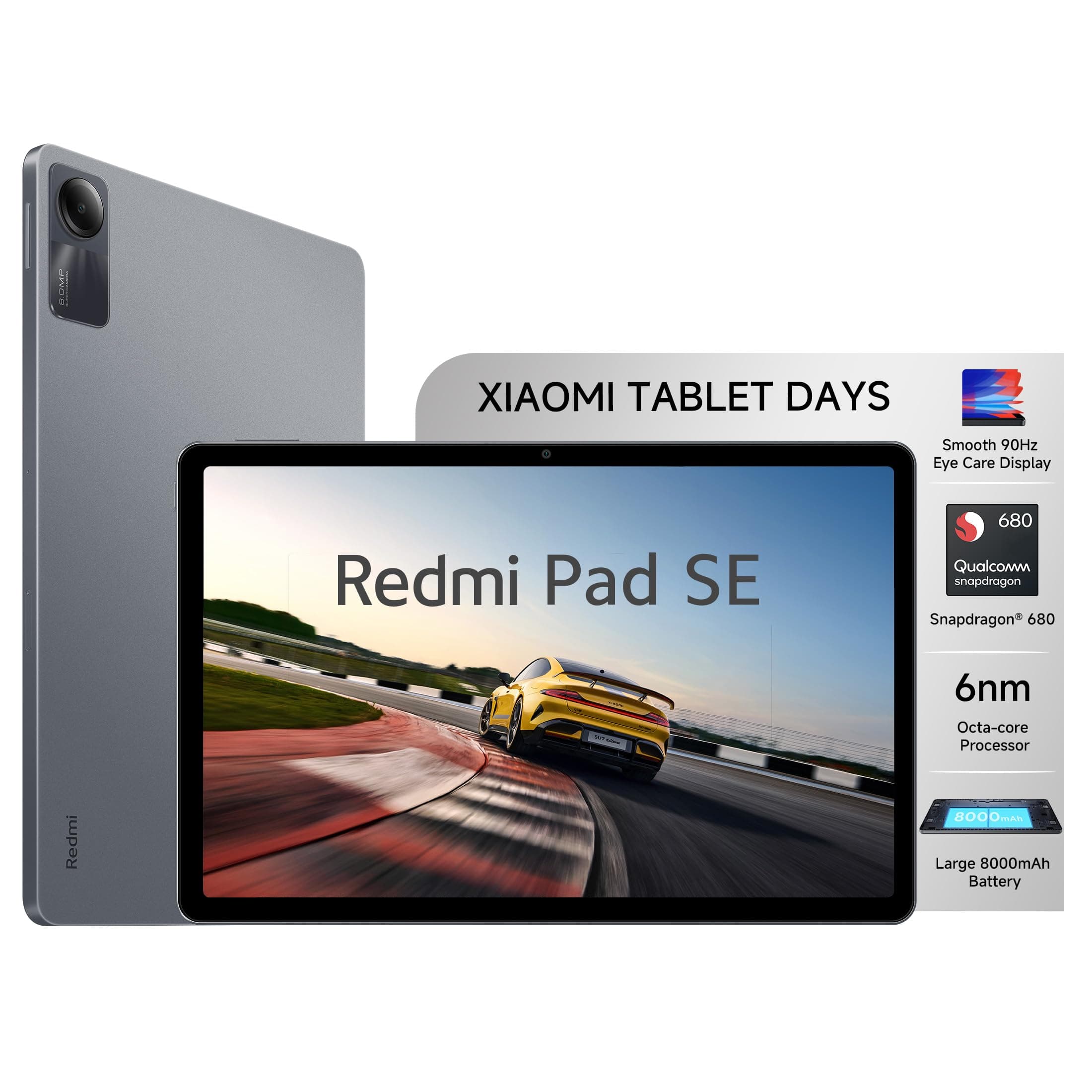 Pad SE| All Day Battery | Qualcomm Snapdragon 680| 90Hz Refresh Rate| 8GB, 128GB Tablet| FHD+ Display (11-inch/27.81cm)| Dolby Atmos| Quad Speakers| Wi-Fi| Gray
