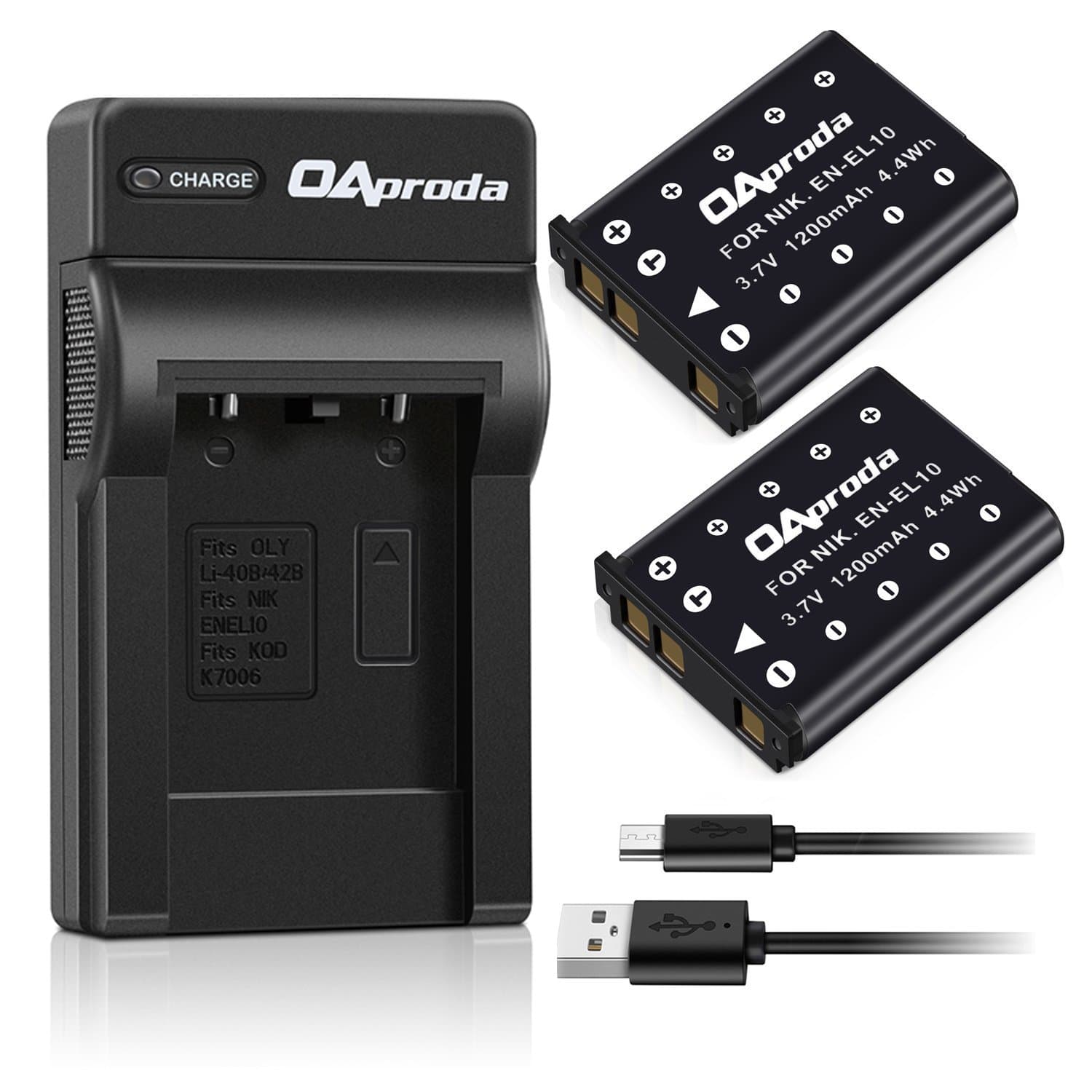 OAproda 2 Pack Replacement EN-EL10 Battery and USB Charger for Nikon Coolpix S3000, S220, S5100, S4000, S700, S600, S570, S520, S510, S500, S230, S210, S200, S60 Digital Camera, MH-63 Charger