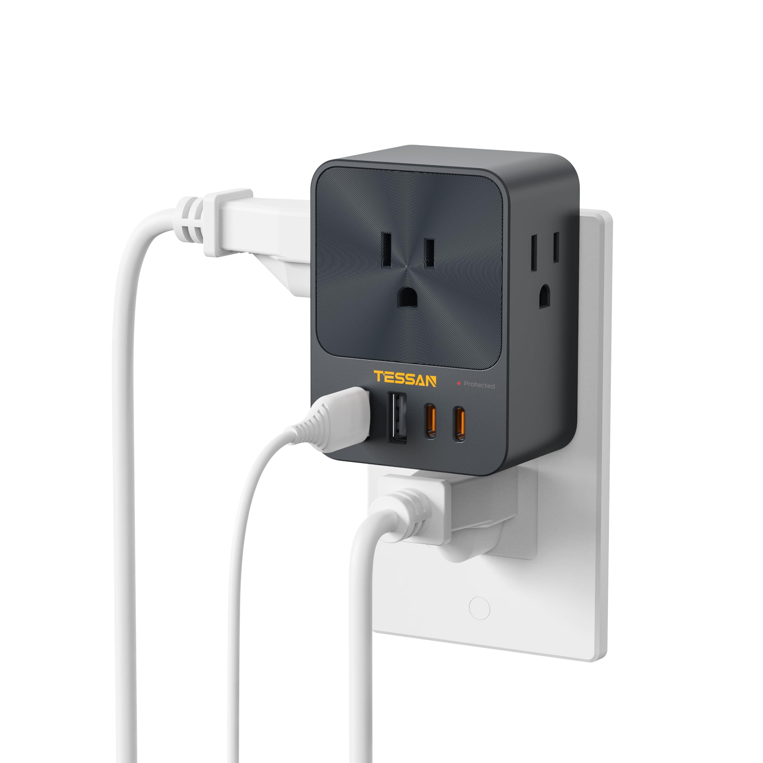 30W Wall Charger, TESSAN Fast Charging Multi Plug Adapter with 3 Outlet Extender Surge Protector, Multiple Plug with 4 USB Block Power Delivery (2 USB C Ports) for Home Office Essentials
